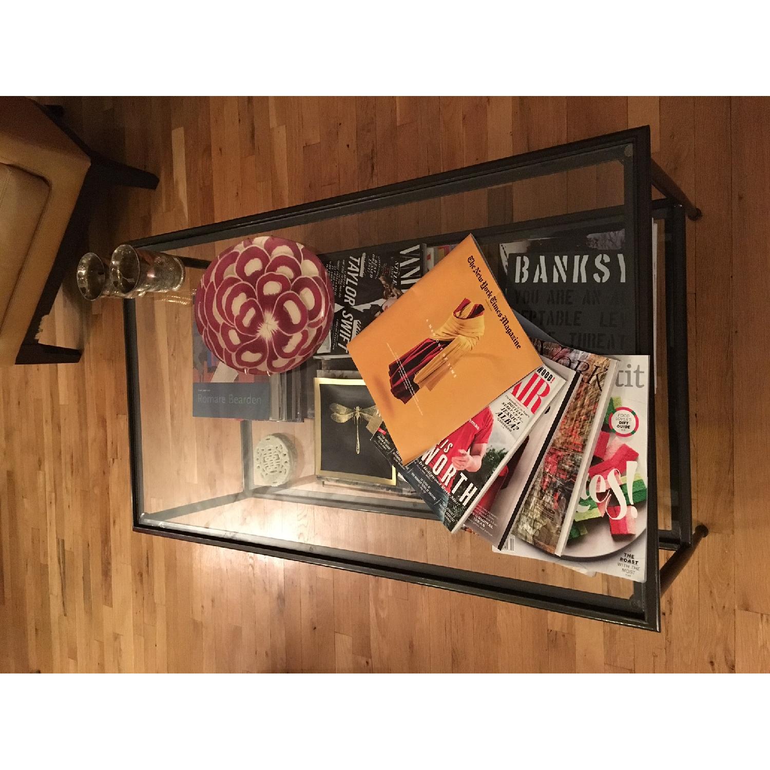 Crate & Barrel Pia Iron and Glass Two-Tiered Coffee Table - image-2