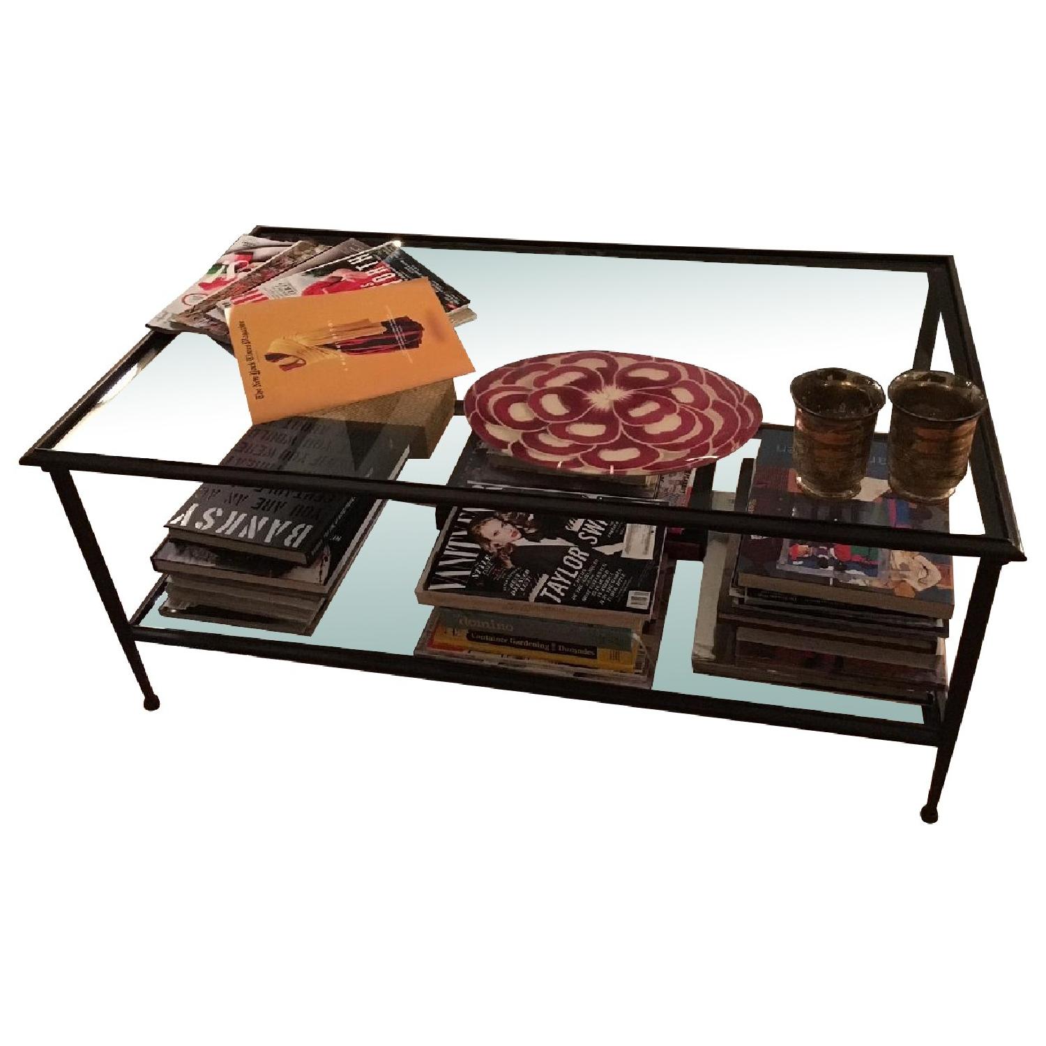 Crate & Barrel Pia Iron and Glass Two-Tiered Coffee Table - image-0