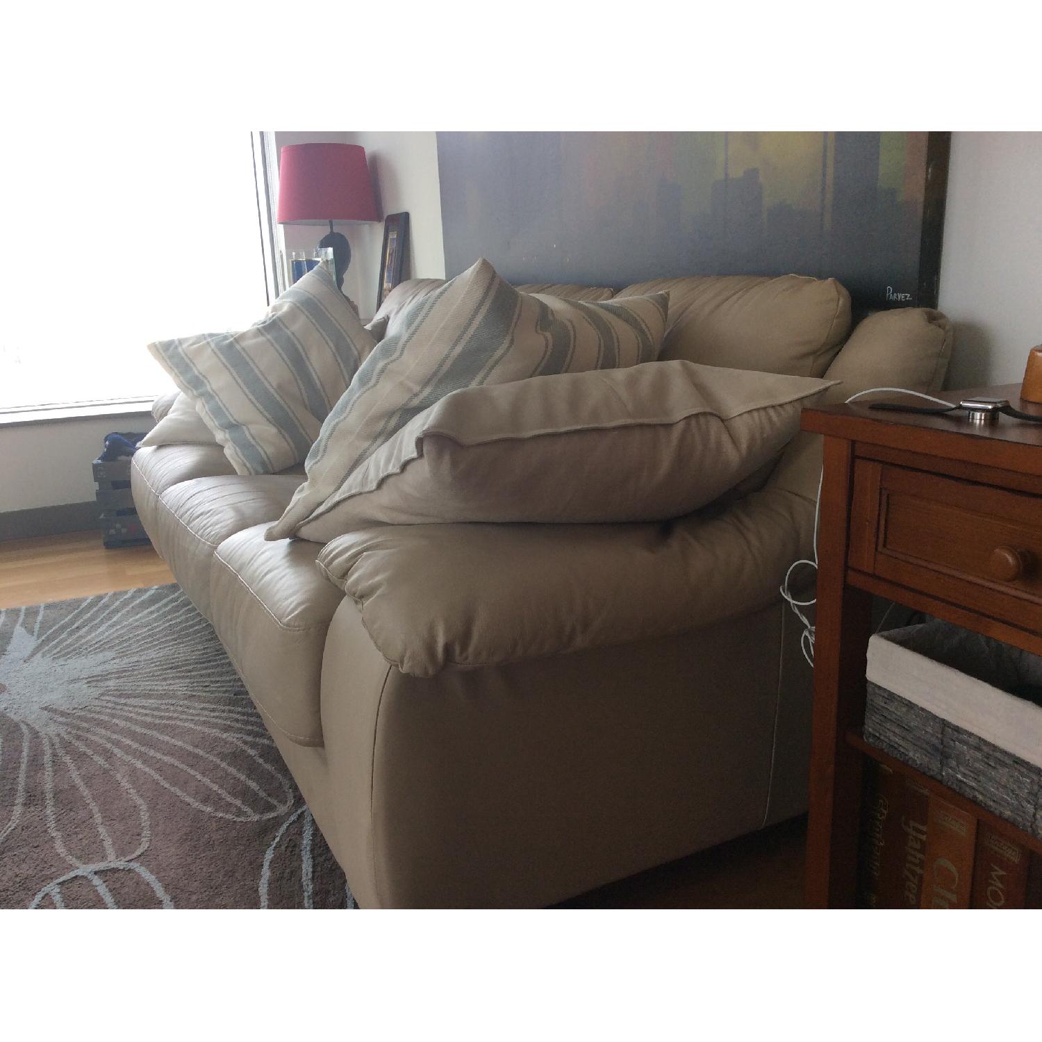 Macy's Natuzzi Italsofa Beige Leather Sleeper Sofa - image-2