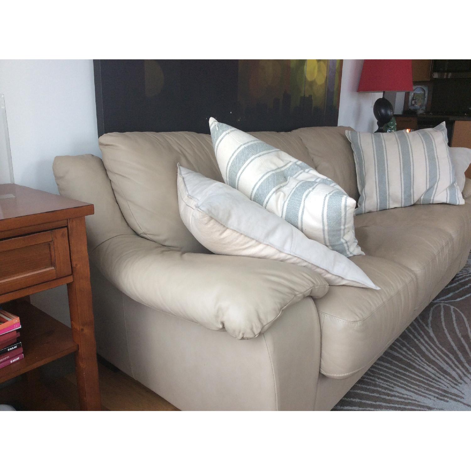 Macy's Natuzzi Italsofa Beige Leather Sleeper Sofa - image-3