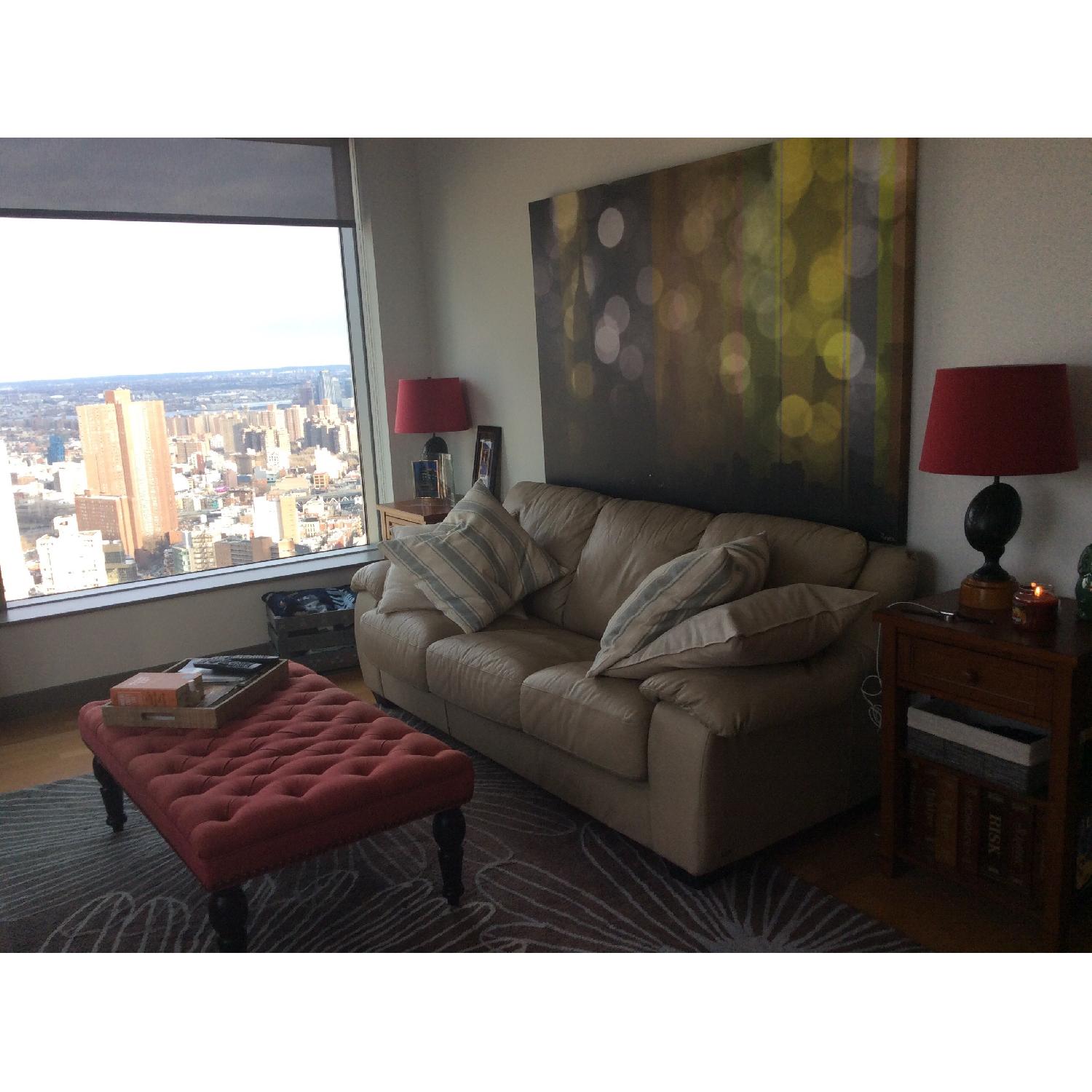 Macy's Natuzzi Italsofa Beige Leather Sleeper Sofa - image-4