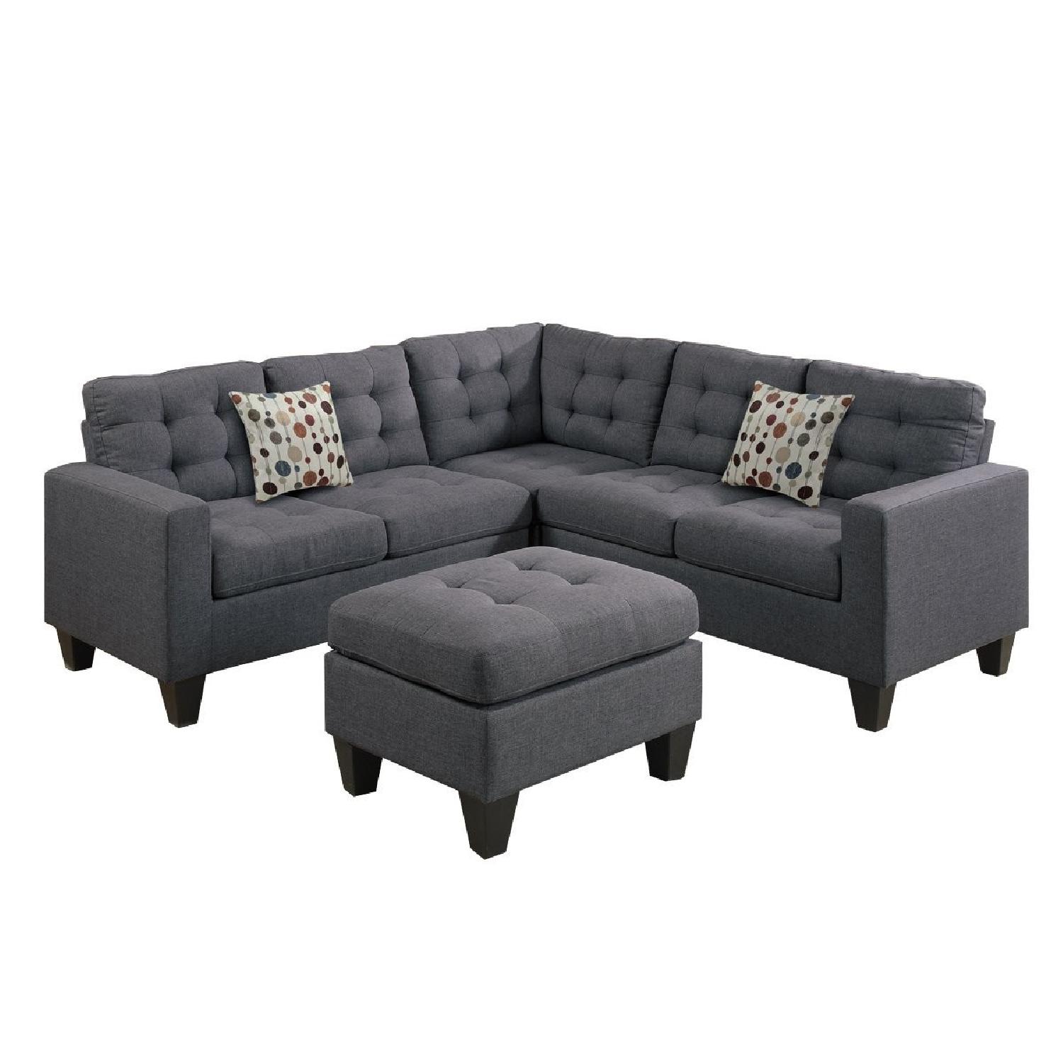 Blue Grey Fabric 4-Piece Sectional Sofa & Ottoman - image-0