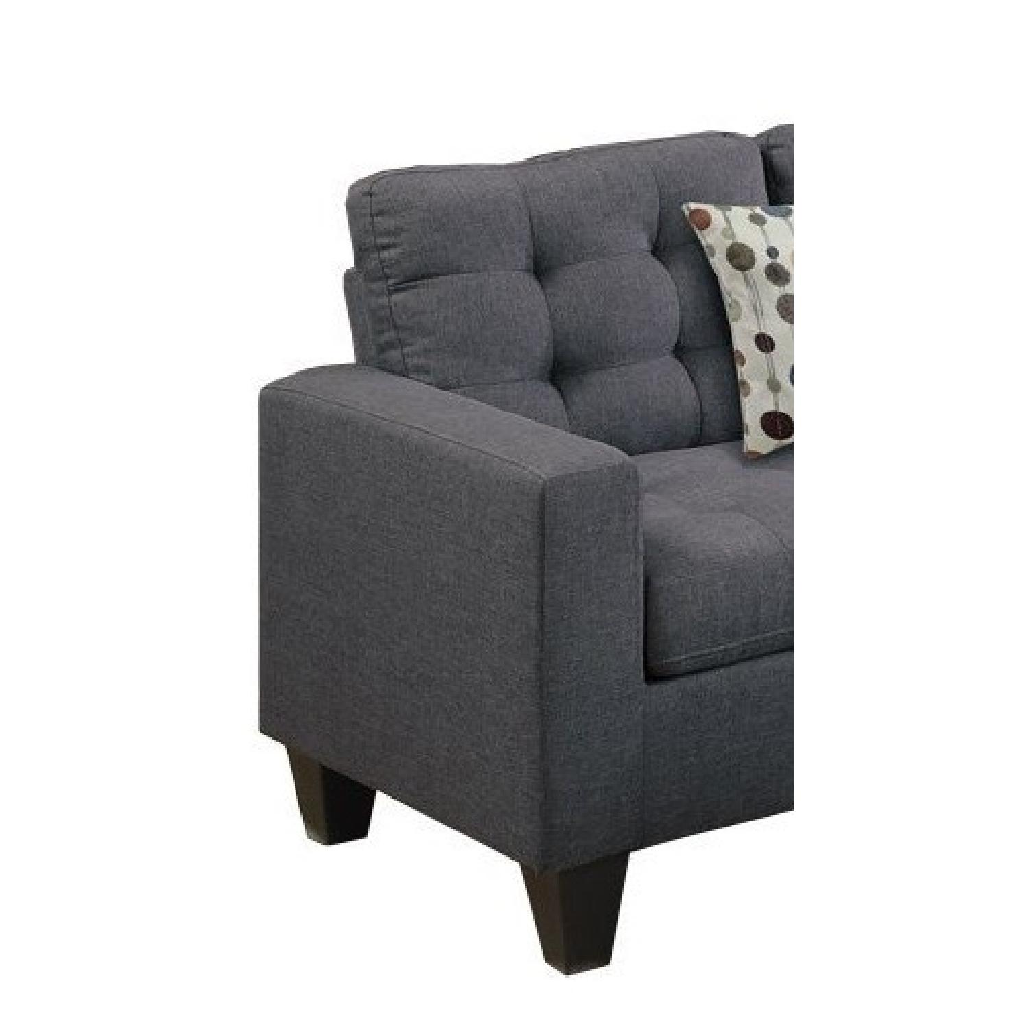 Blue Grey Fabric 4-Piece Sectional Sofa & Ottoman - image-1