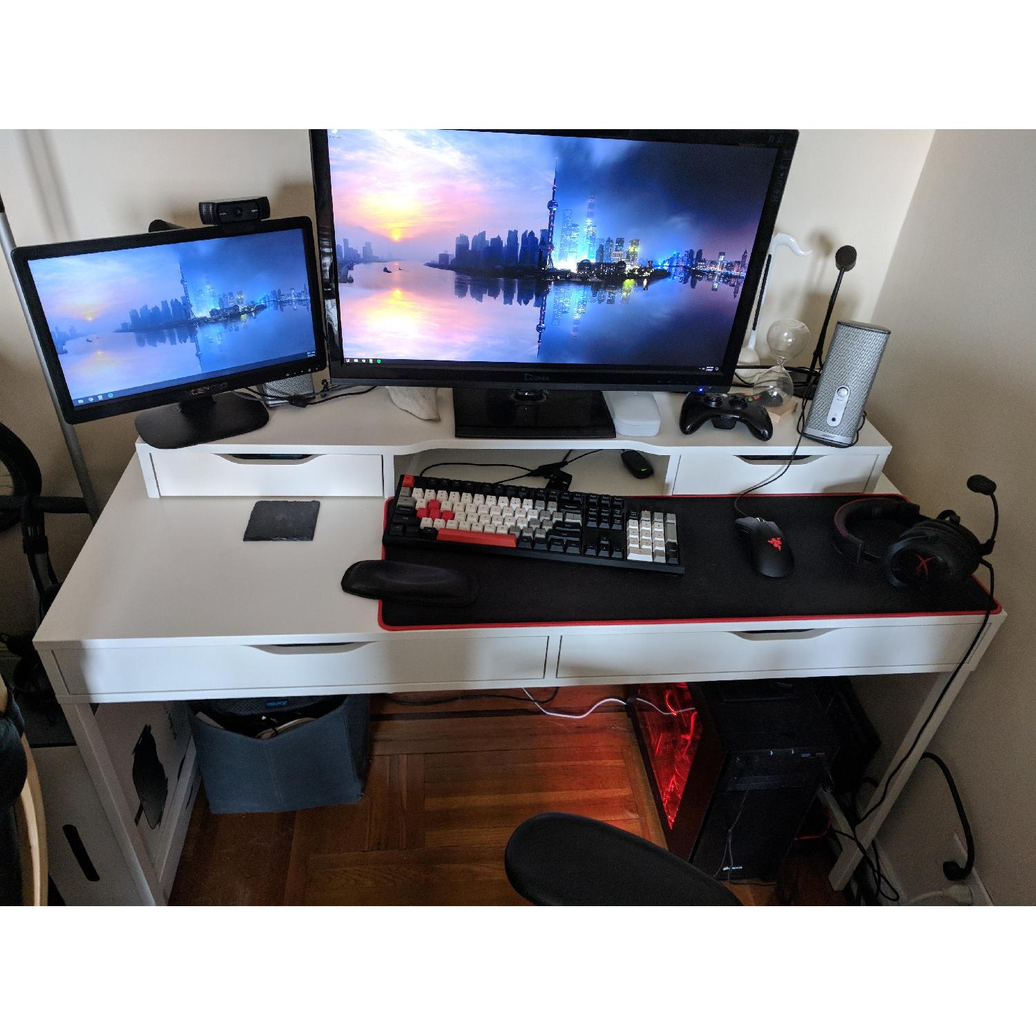 White Ikea Alex Desk w/ Add-On - image-1