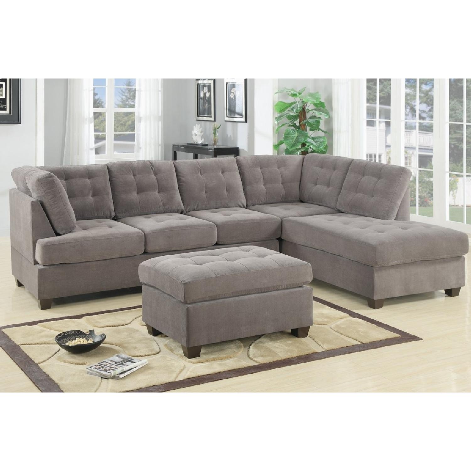 Charcoal Waffle Suede 3-Piece Sectional Sofa - image-1