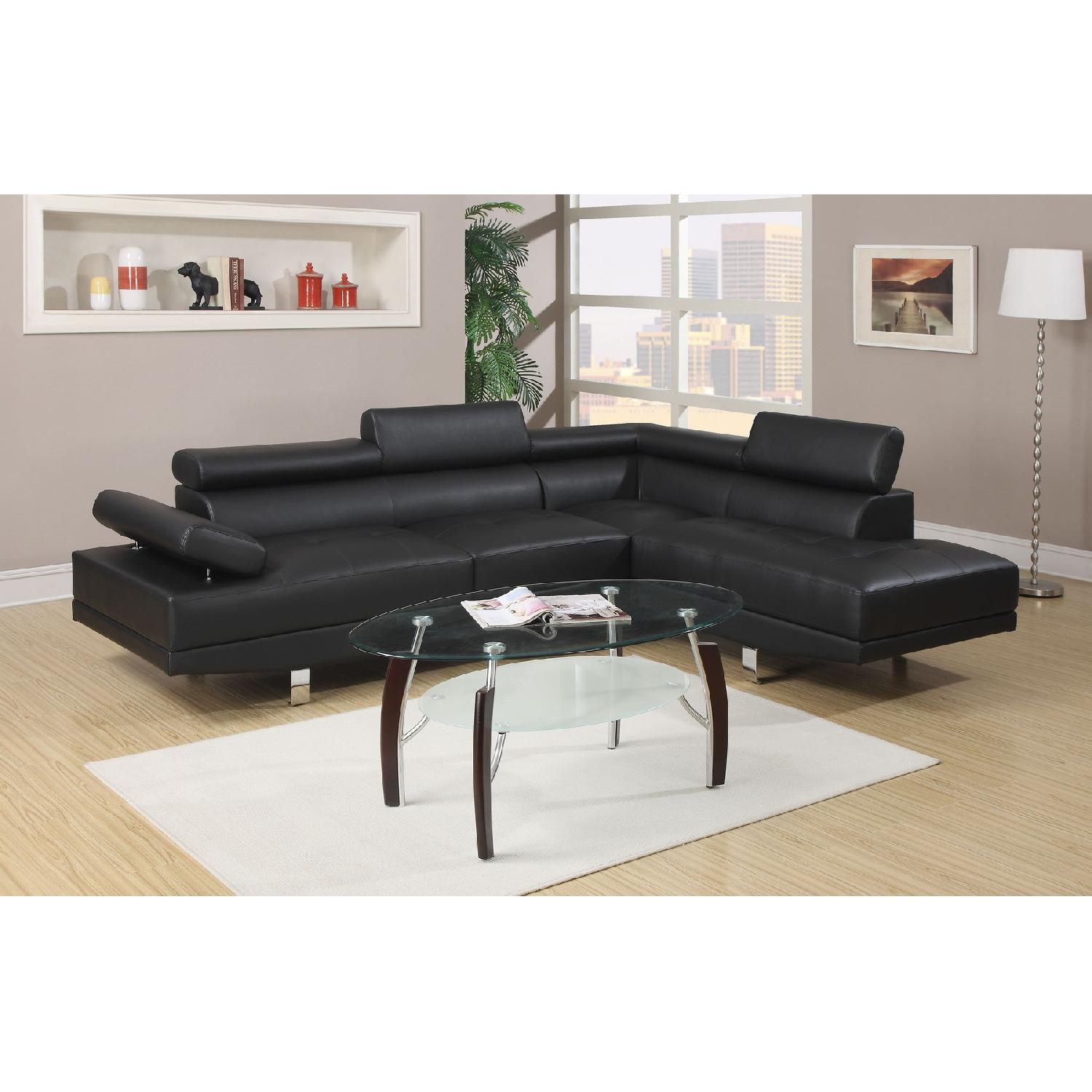 Modern Black Faux Leather 2-Piece Sectional Sofa - image-2