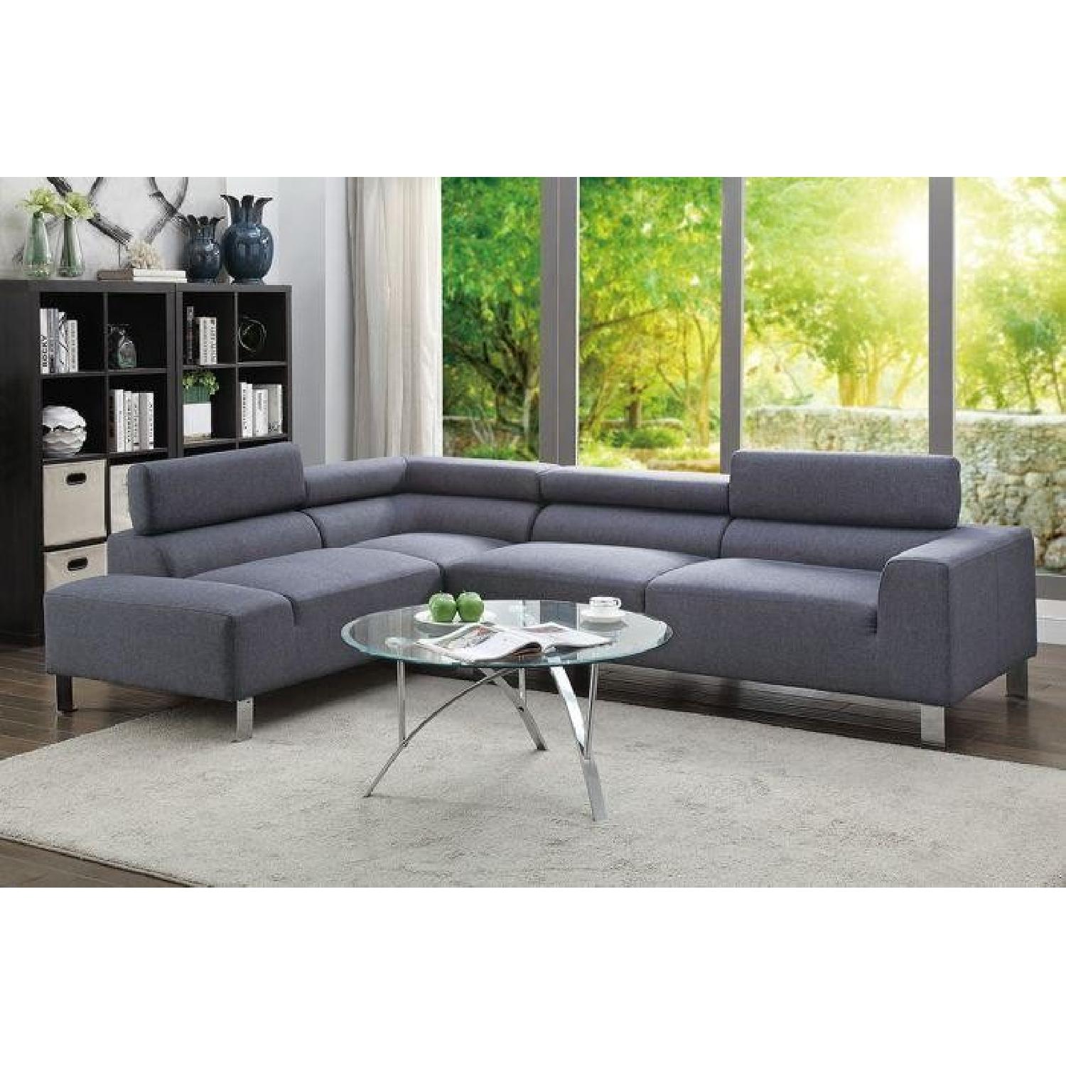 Modern LowProfile Sectional Sofa in Blue Grey Polyfiber AptDeco