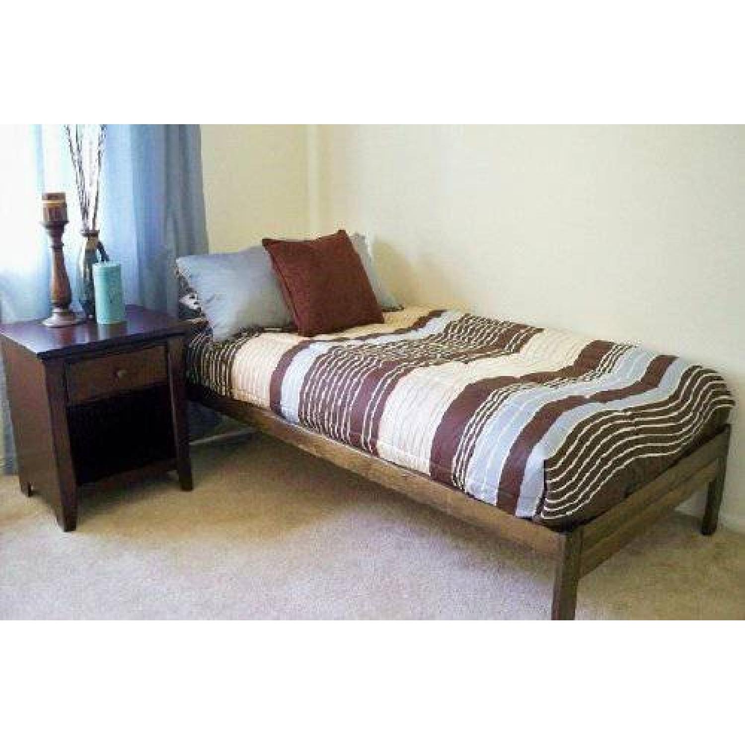 Twin Extra Long Wood Bed Frame in Rustic Walnut - image-1