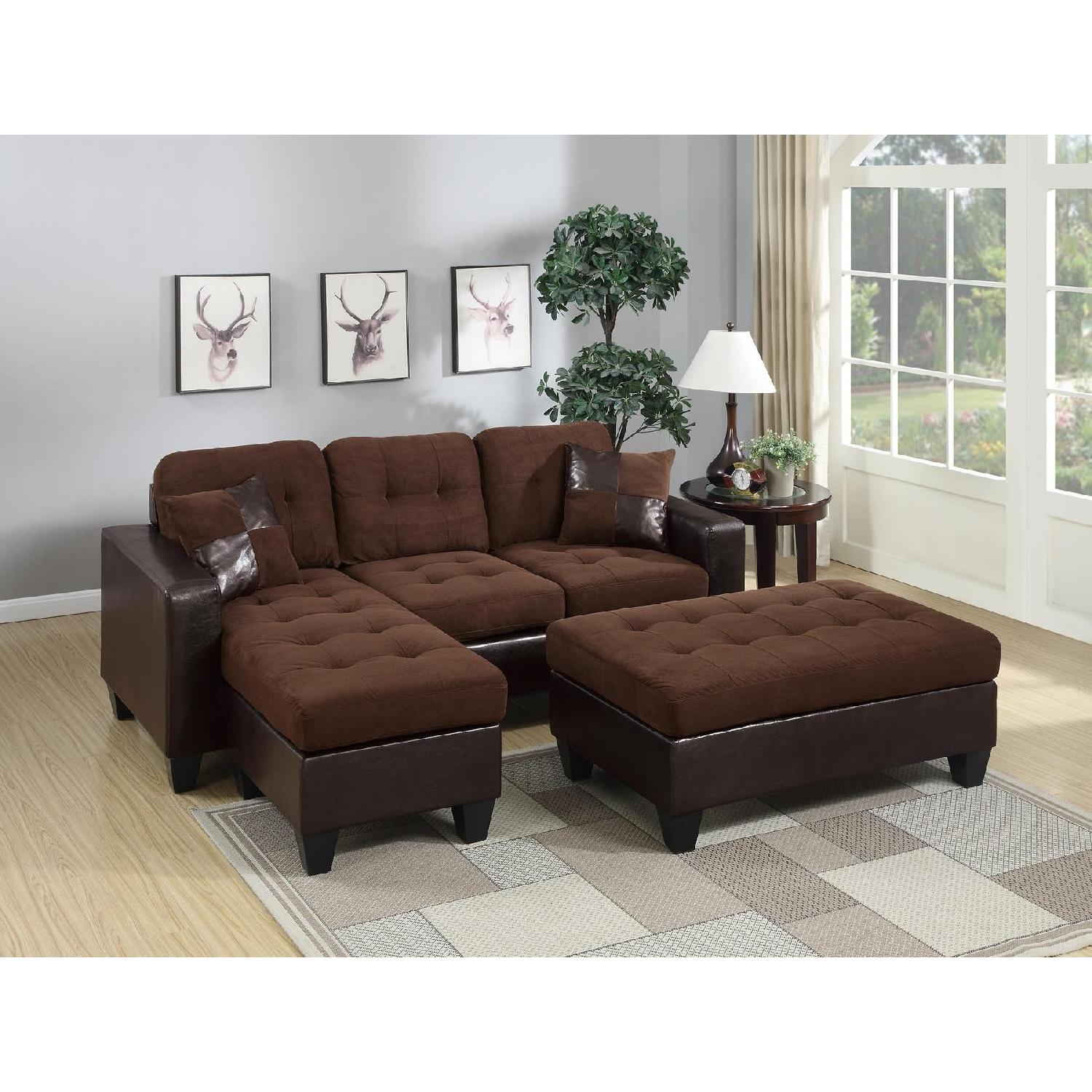 Chocolate Plush Microfiber Reversible Sectional Set - image-1