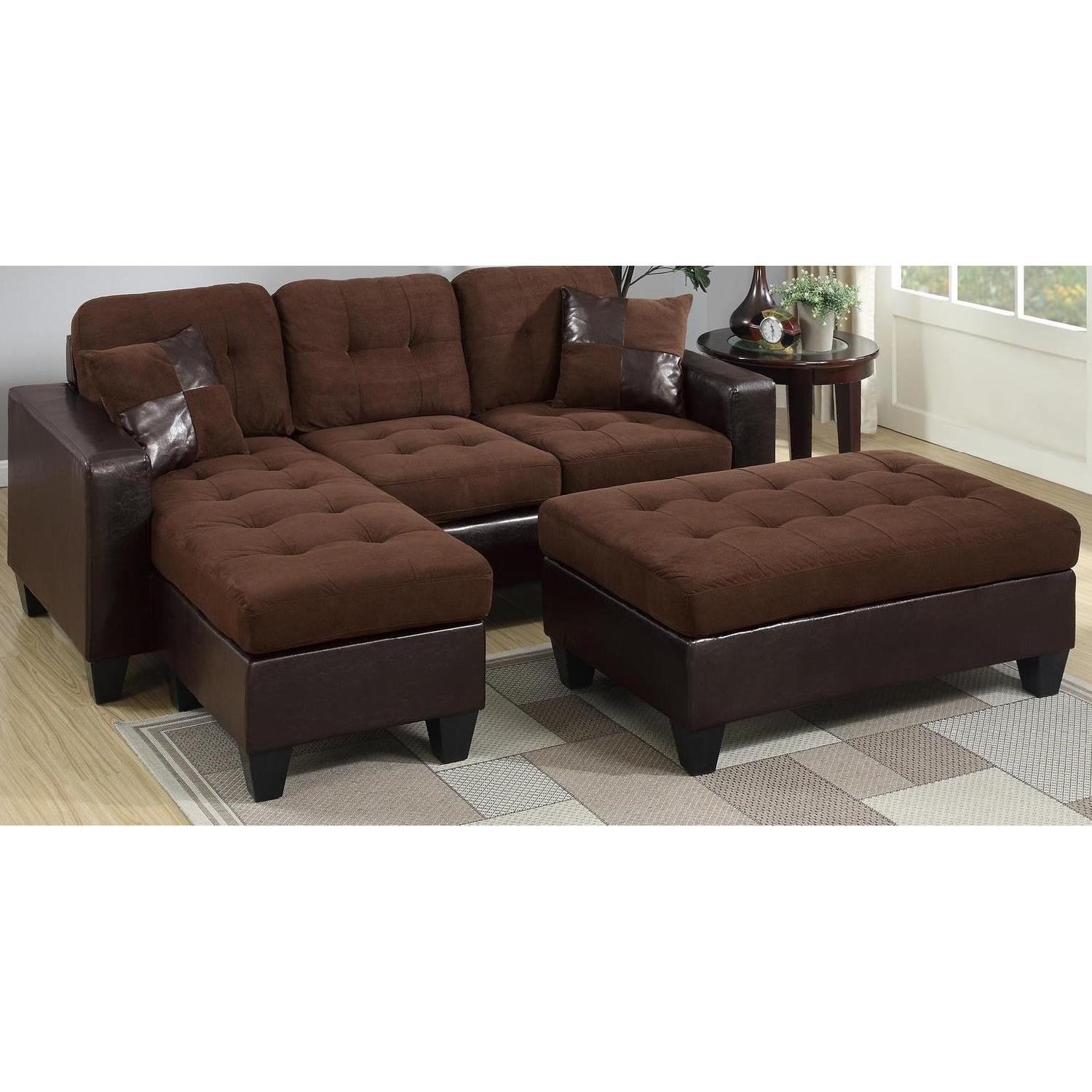 Chocolate Plush Microfiber Reversible Sectional Set - image-2