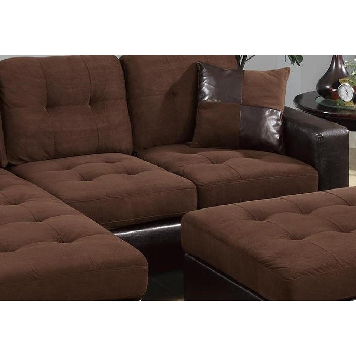 Chocolate Plush Microfiber Reversible Sectional Set - image-3