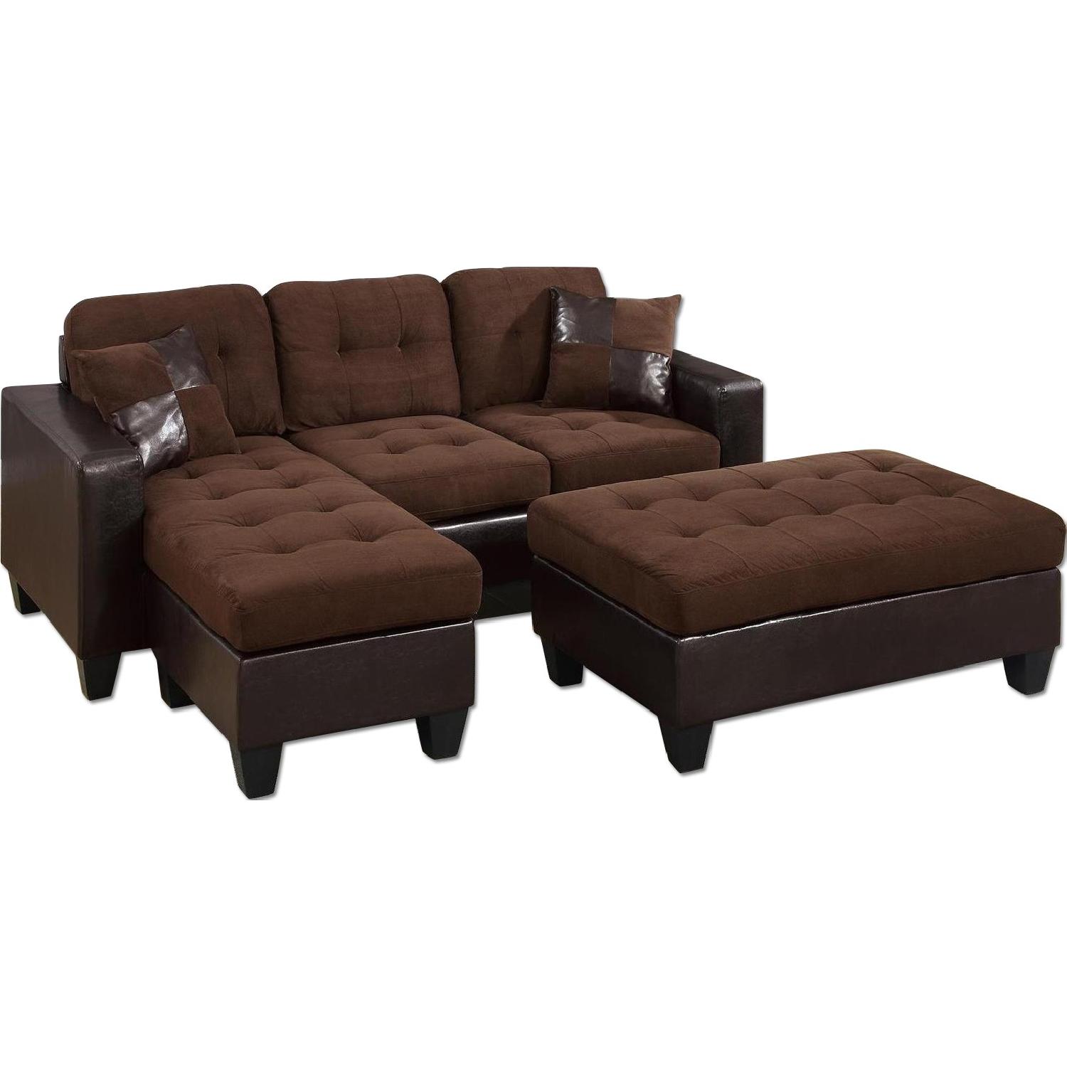 Chocolate Plush Microfiber Reversible Sectional Set - image-0