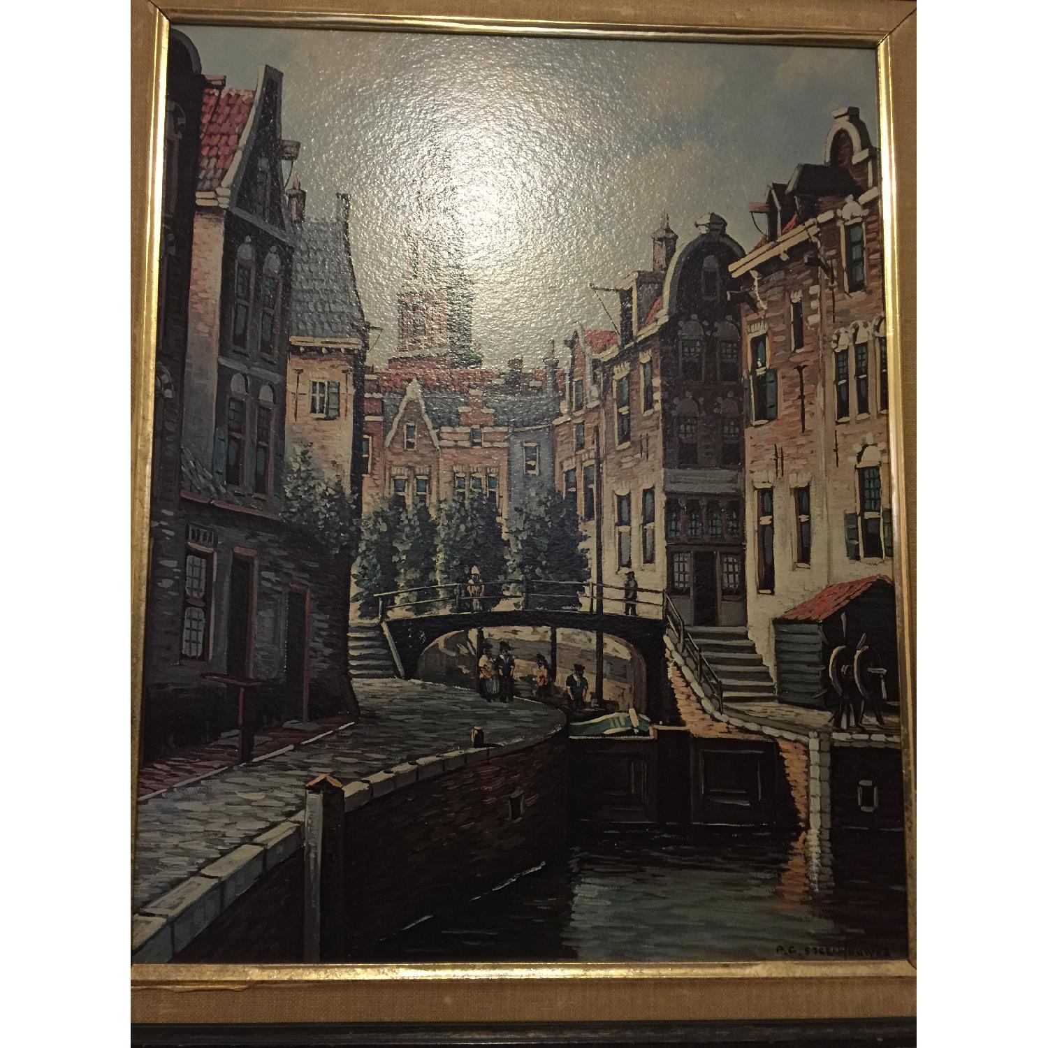 Signed PC Steenhouwer Painting - Canal Scene In Delft - image-1