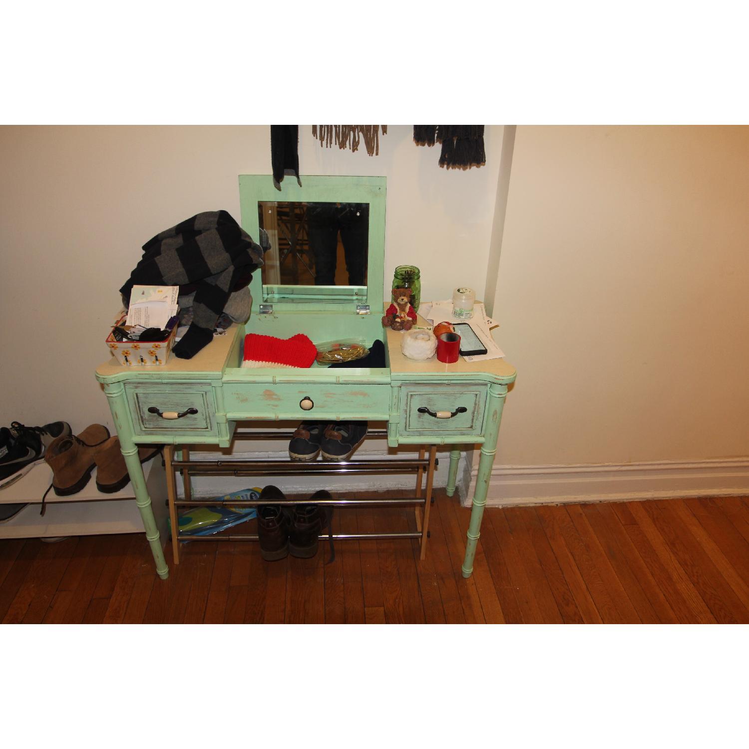 Vintage Paint Washed Wood Table w/ Drawers - image-1