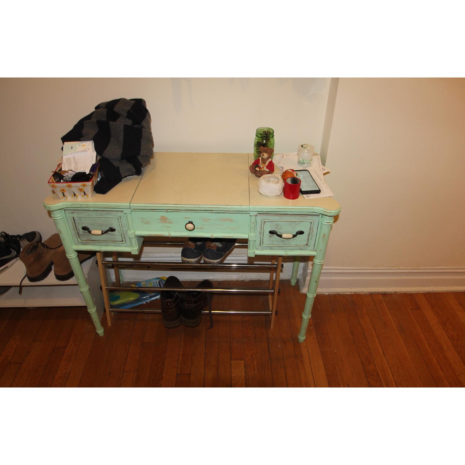 Vintage Paint Washed Wood Table w/ Drawers - image-2