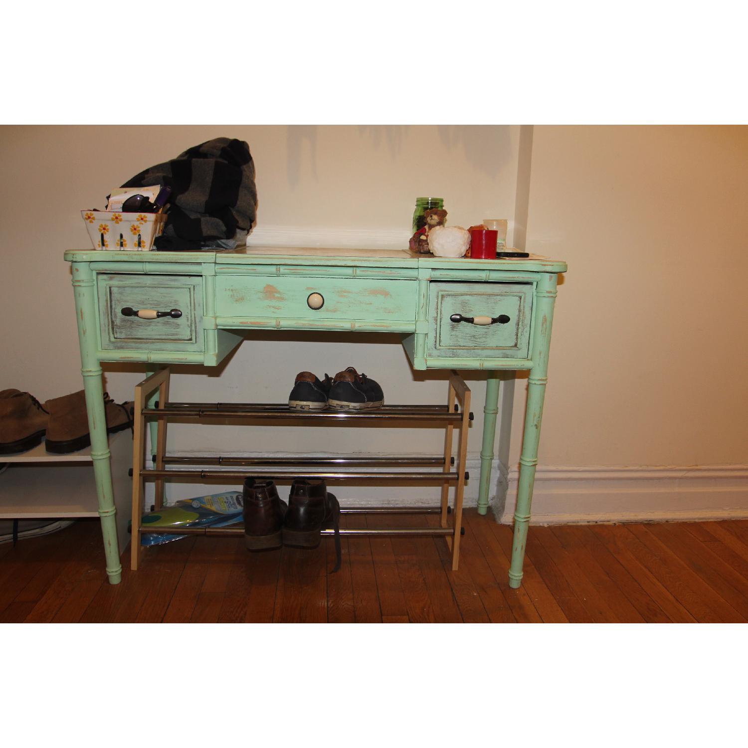 Vintage Paint Washed Wood Table w/ Drawers - image-3