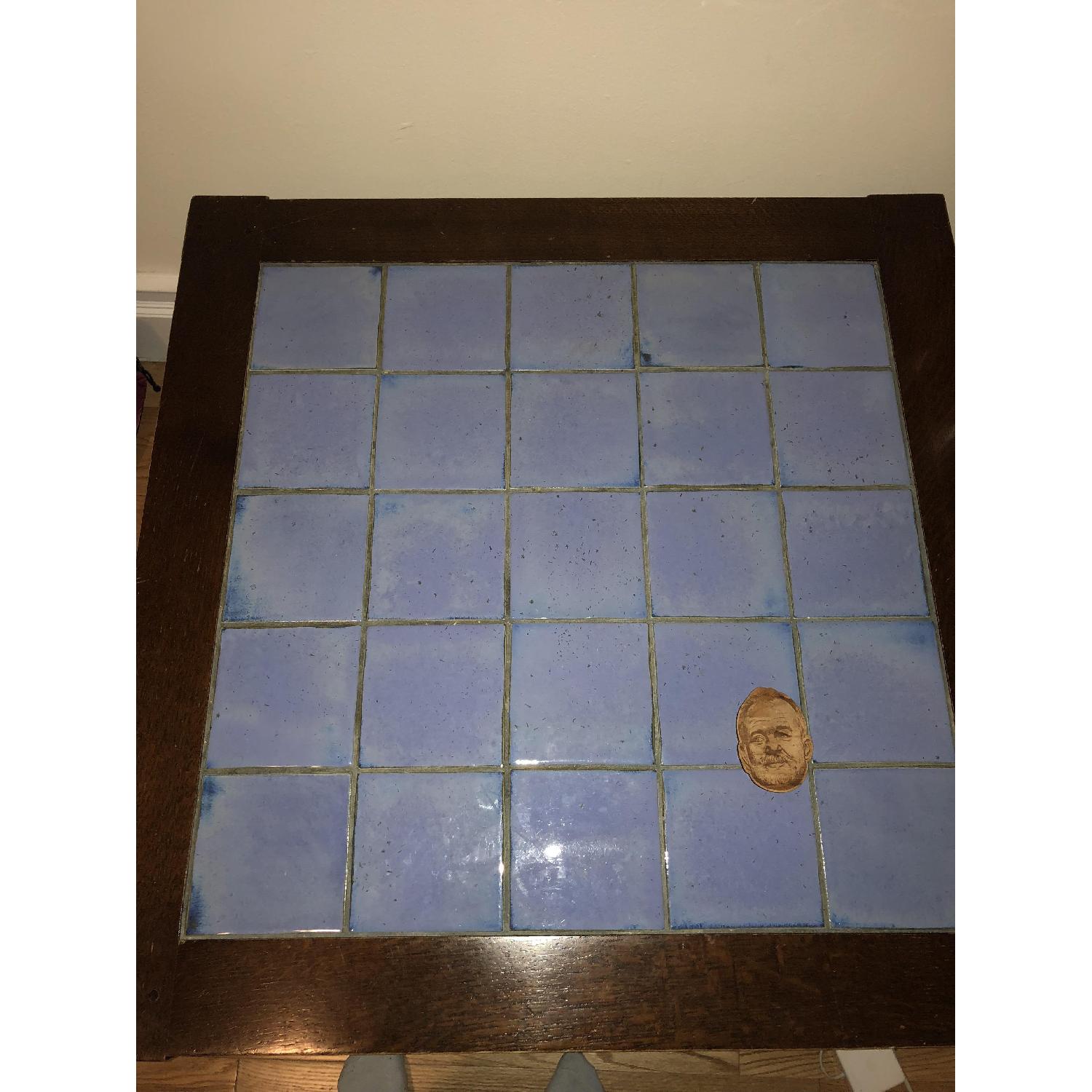 Vintage Stickley Audi Blue Tile Wood Coffee Table - image-1