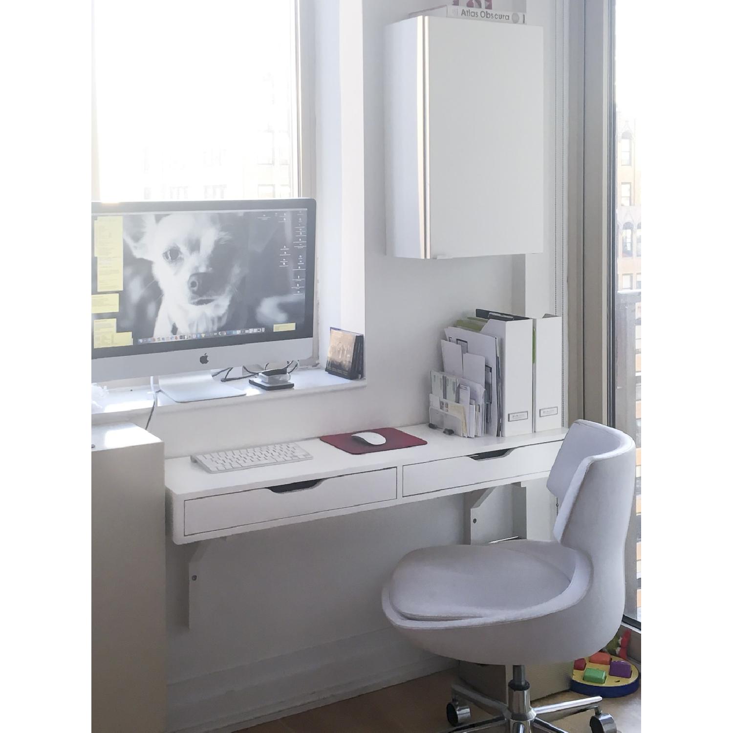 Ikea White Narrow Profile Wall Mount Desk w/ Drawers - image-3