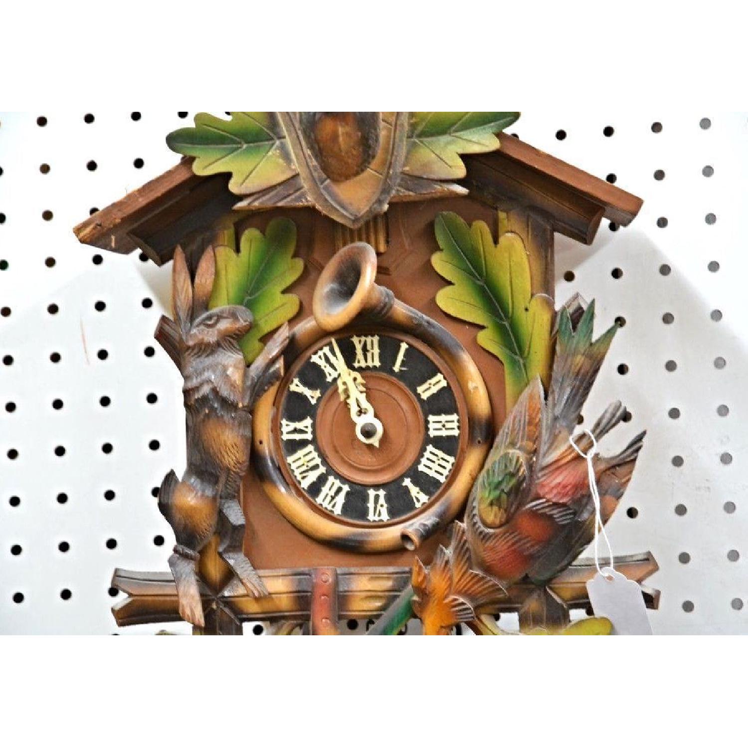 German Black Forest Painted Carved Wood Cuckoo Hunter Clock - image-3