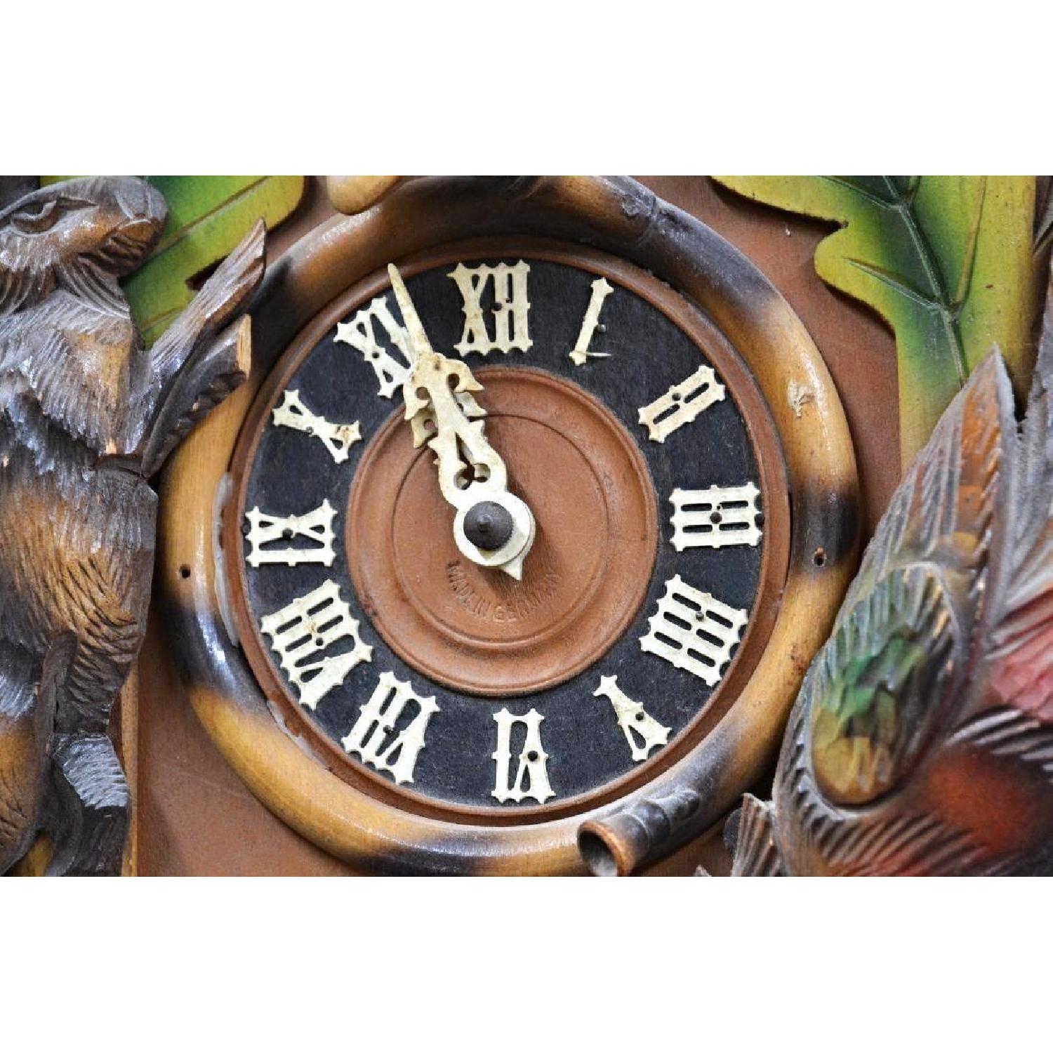 German Black Forest Painted Carved Wood Cuckoo Hunter Clock - image-4