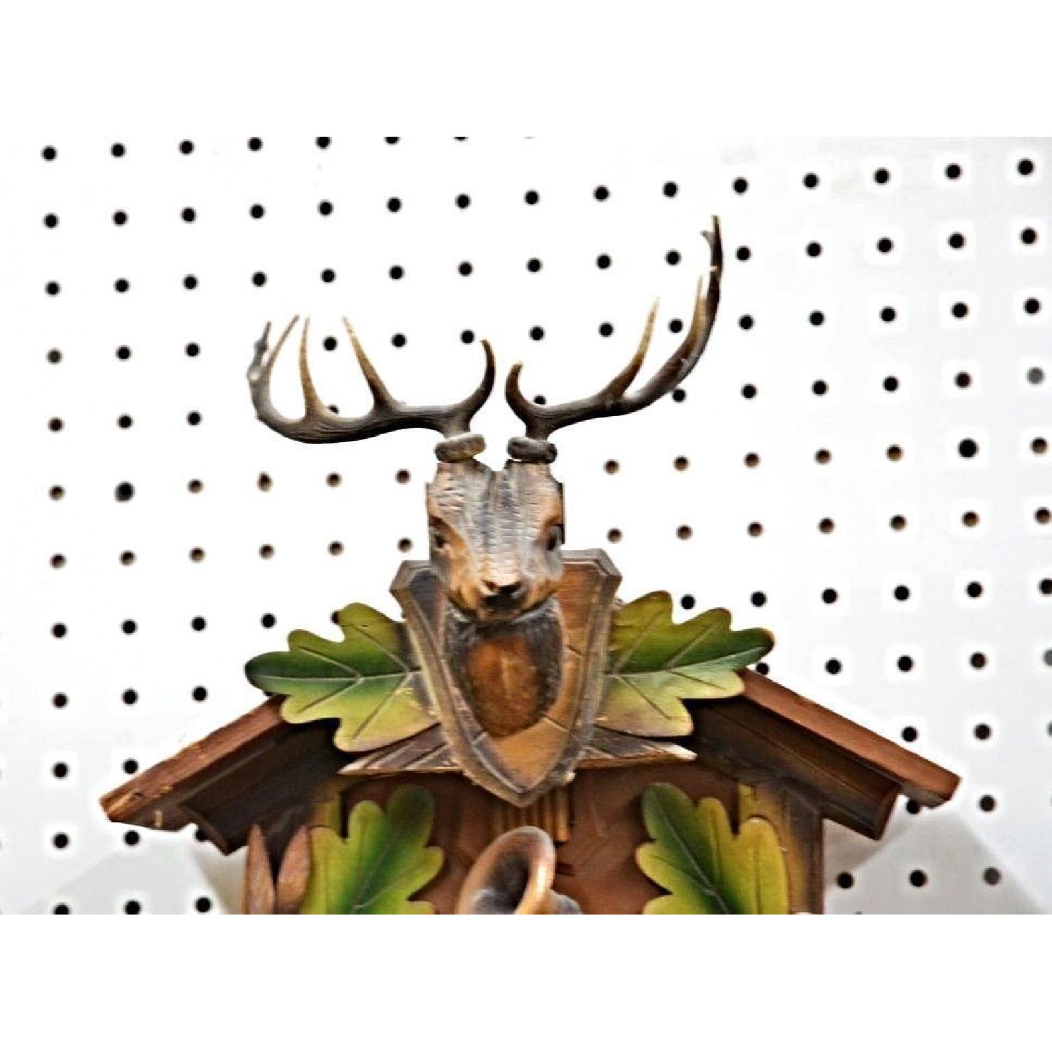 German Black Forest Painted Carved Wood Cuckoo Hunter Clock - image-5