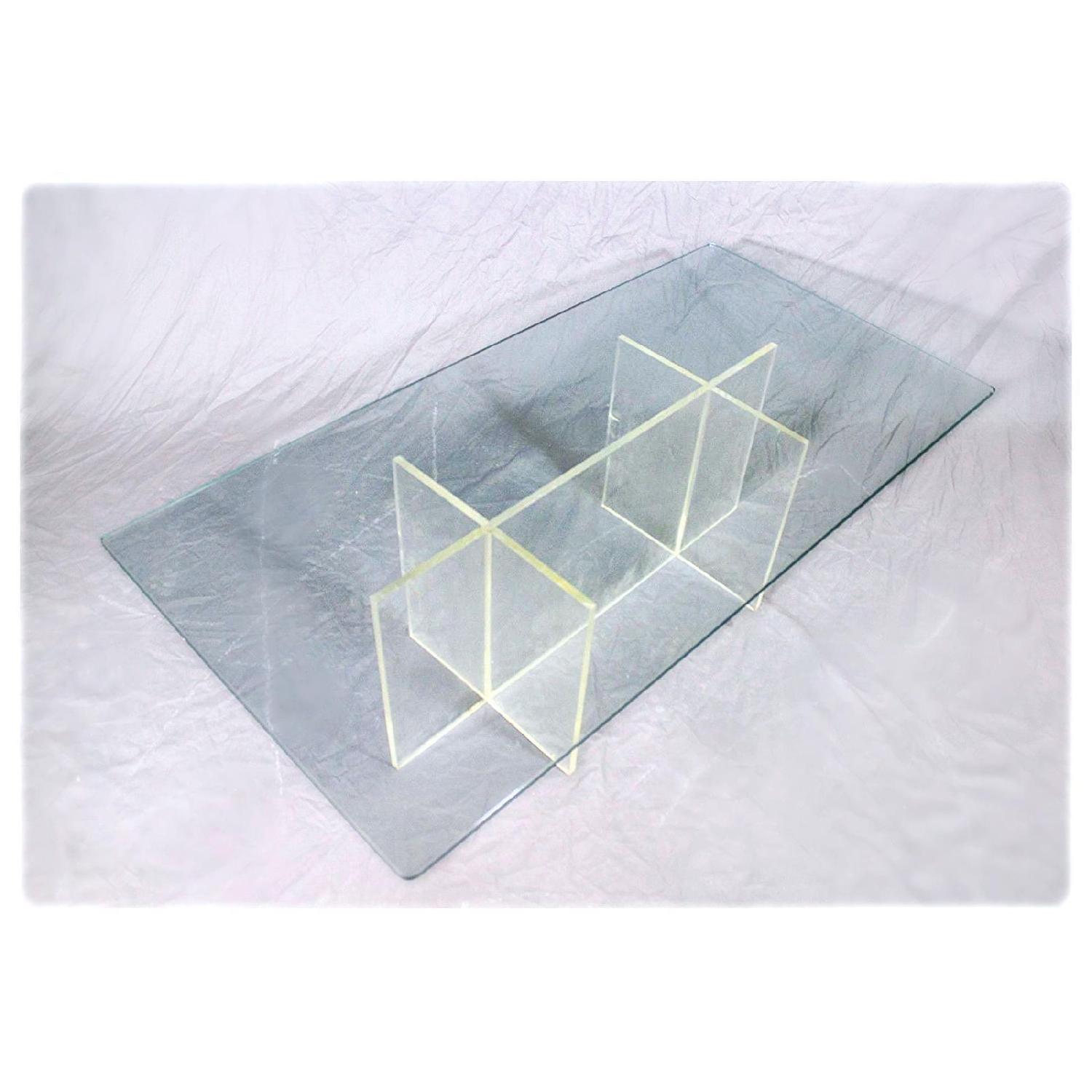 Mid Century Modern Lucite Glass Top Coffee Table - image-2