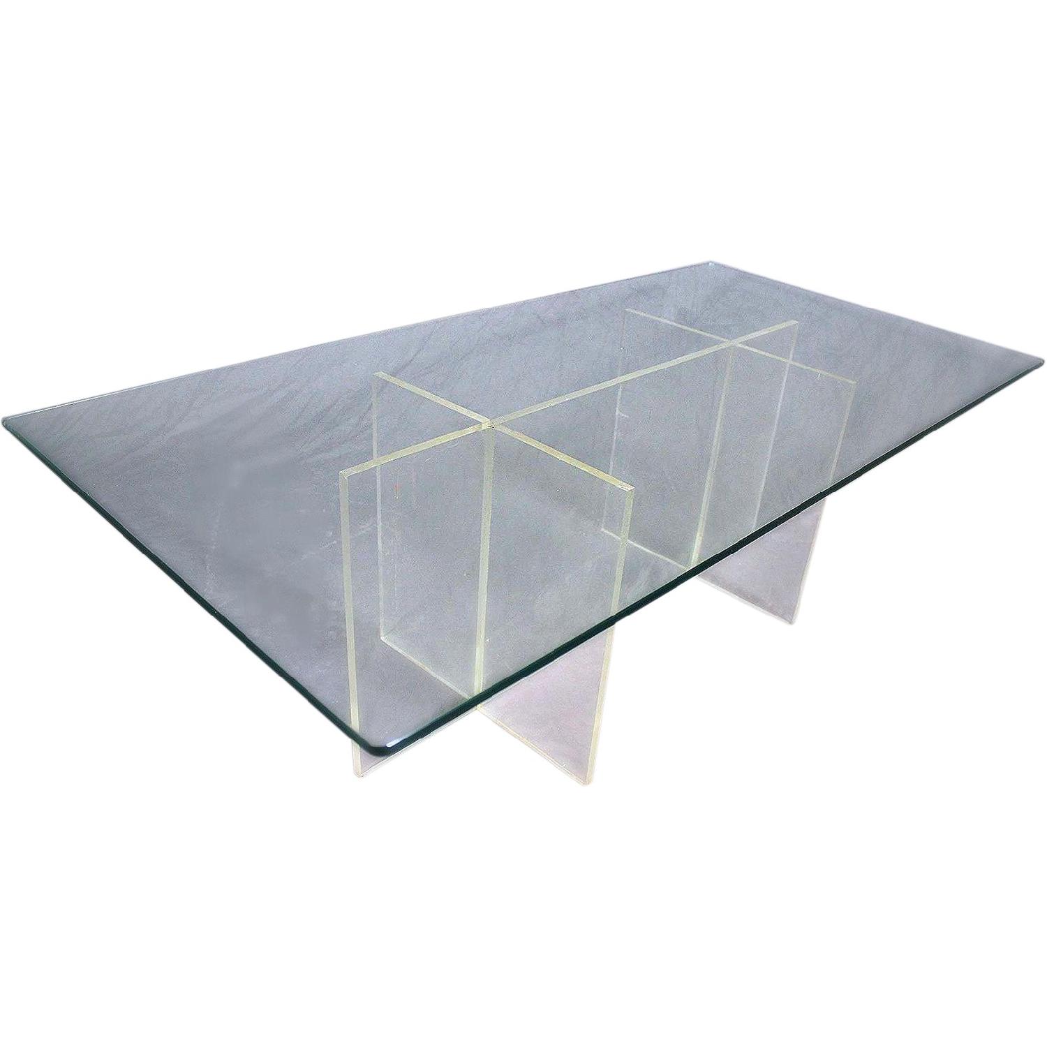 Mid Century Modern Lucite Glass Top Coffee Table - image-0
