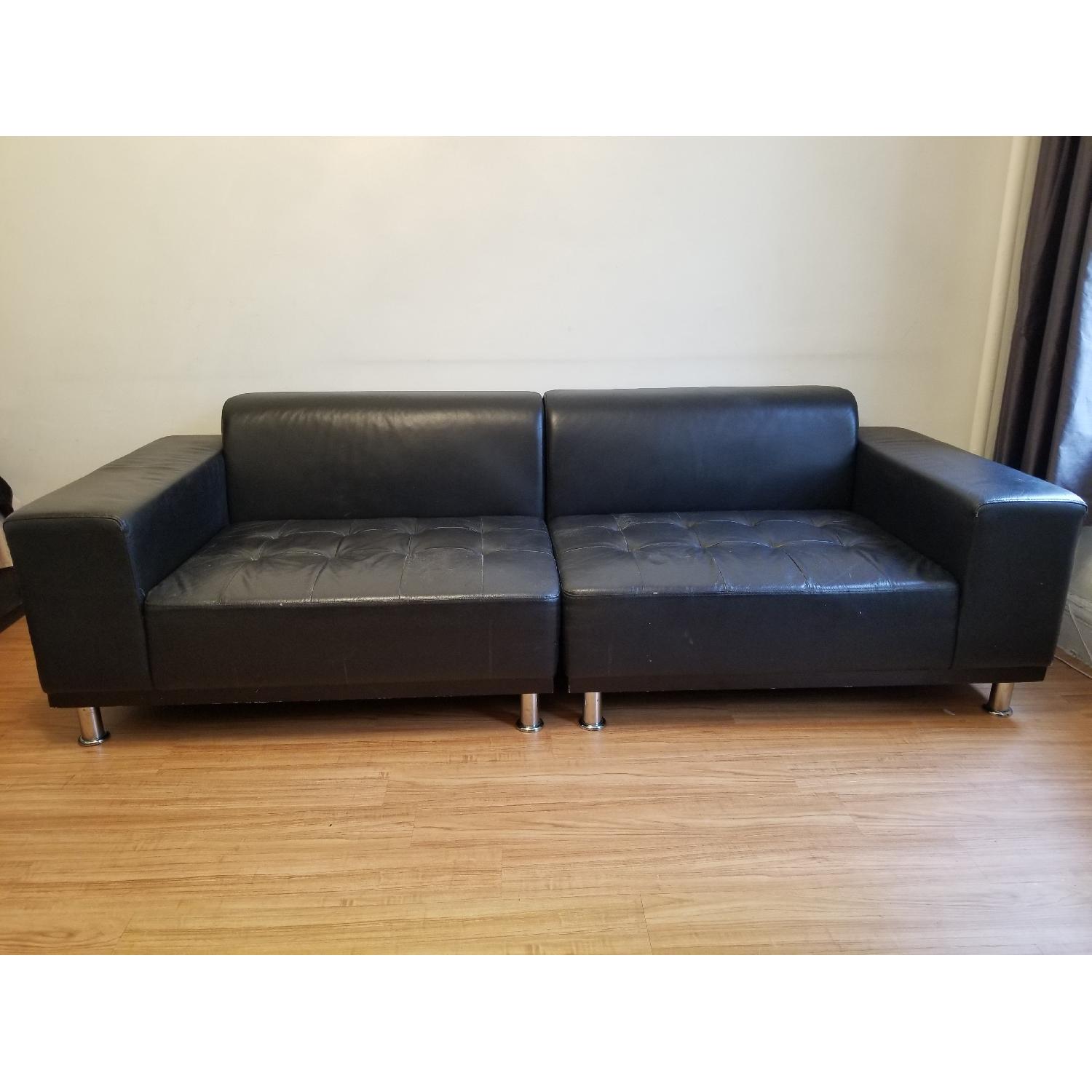 Black Leather 2 Piece Sectional Sofa - image-1