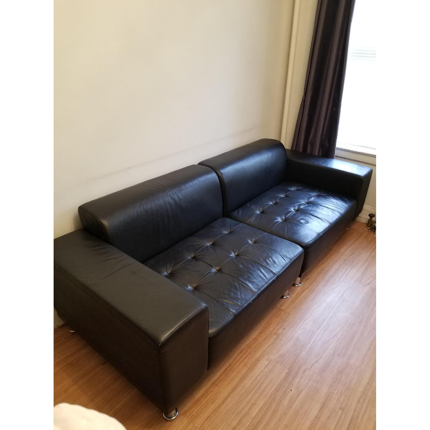 Black Leather 2 Piece Sectional Sofa - image-2