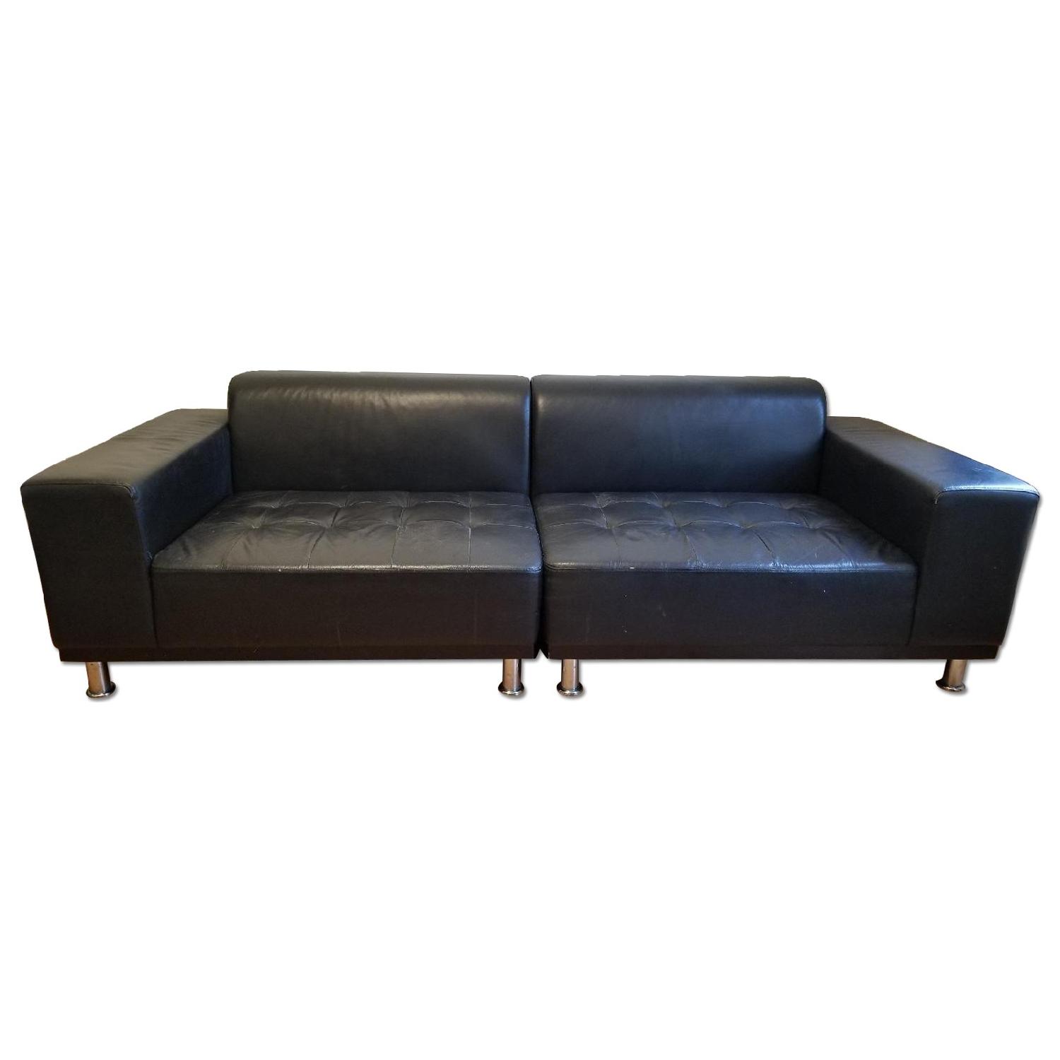 Black Leather 2 Piece Sectional Sofa - image-0