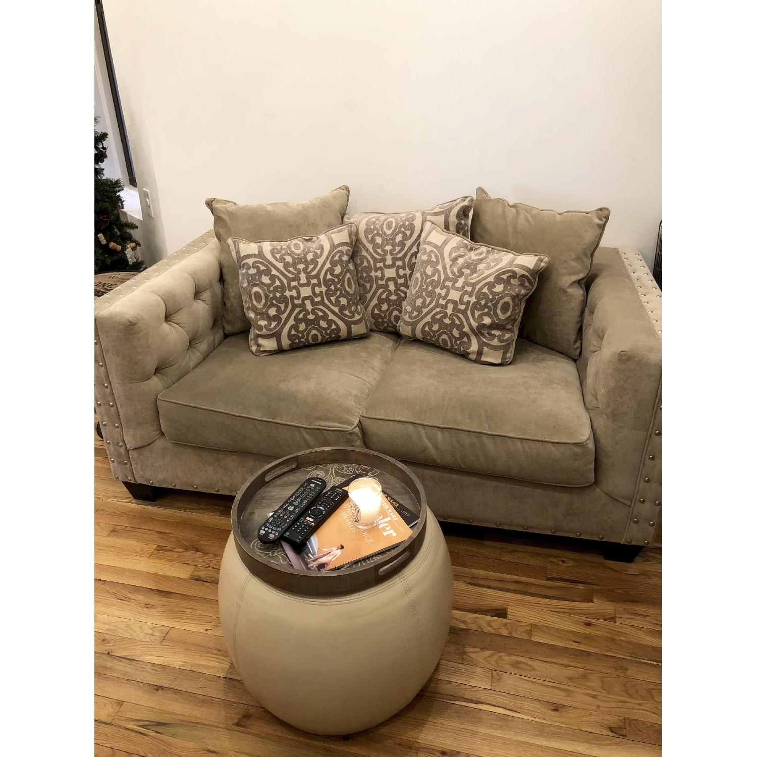 Pier 1 Ivory Leather Ottoman w/ Artisan Tray - image-5