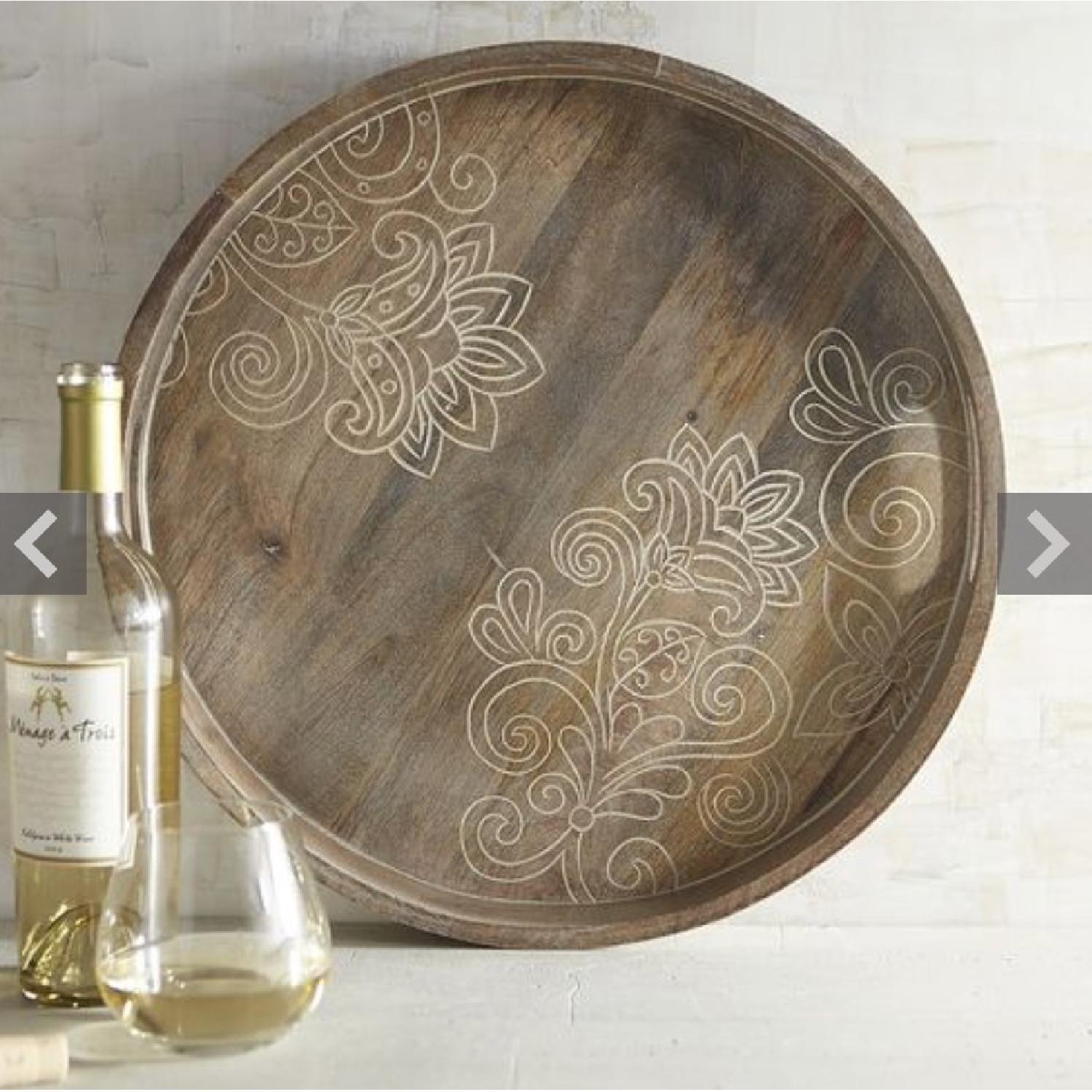 Pier 1 Ivory Leather Ottoman w/ Artisan Tray - image-7