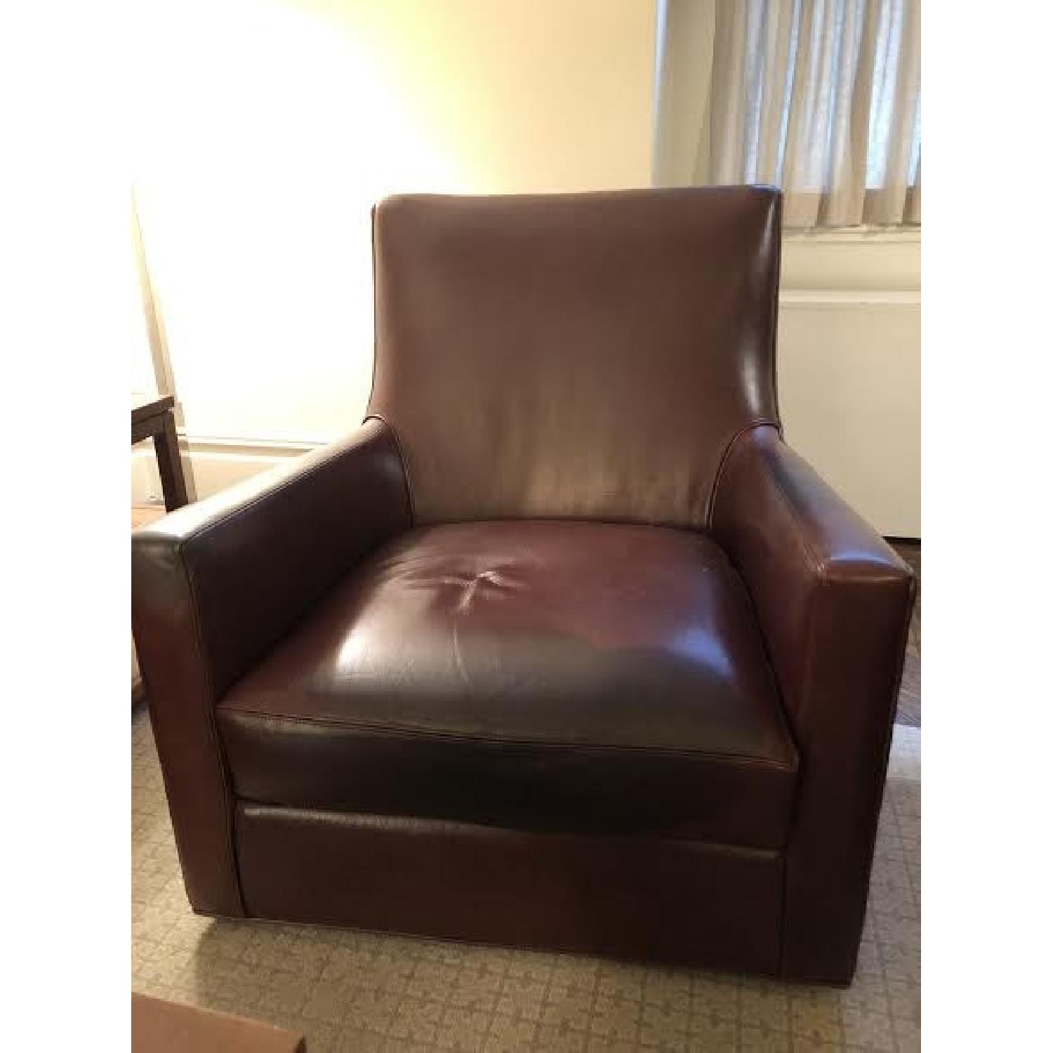 Room & Board Chocolate Leather Swivel Armchair - image-1
