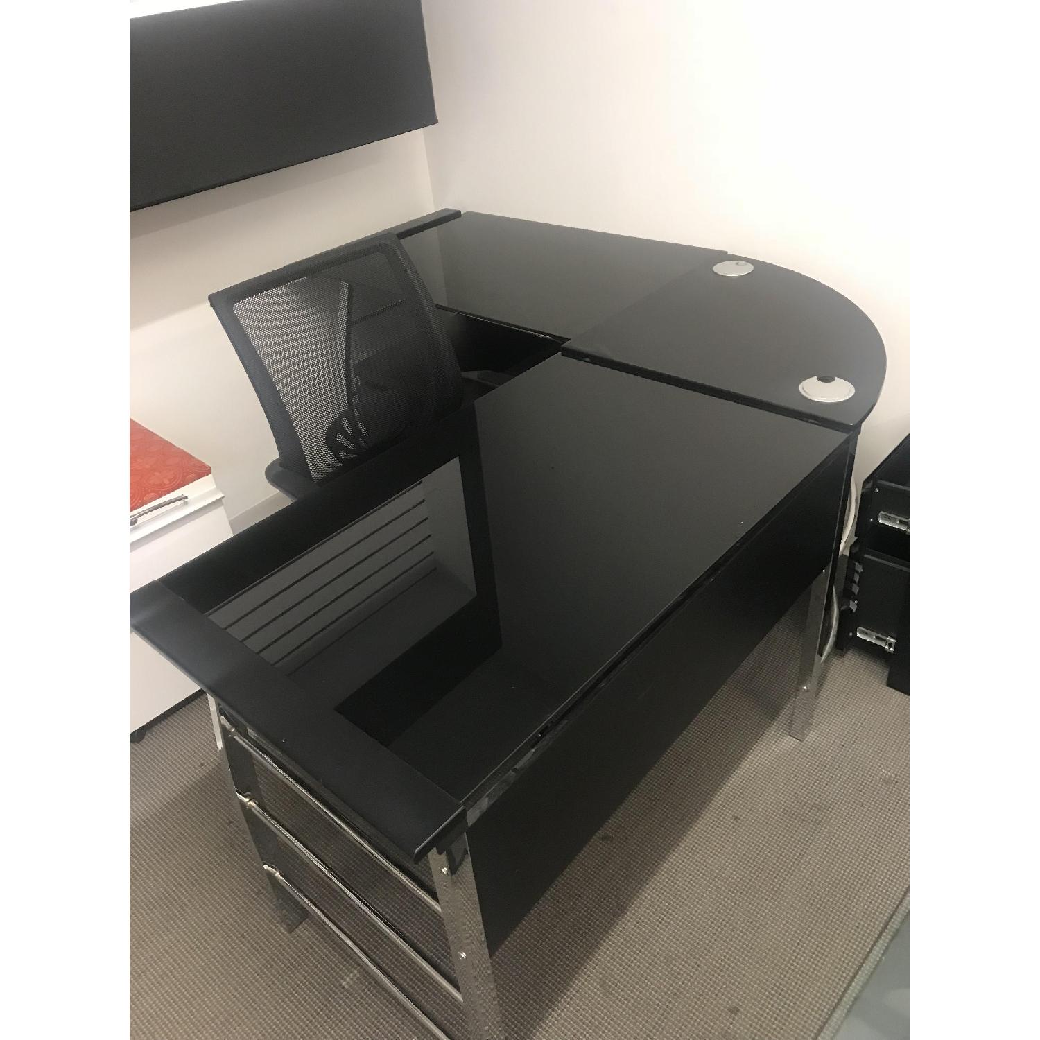 Curved-L Shaped Glass Office Desk - image-1