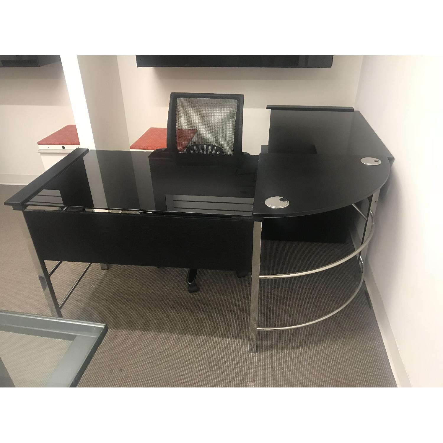 Curved-L Shaped Glass Office Desk - image-2