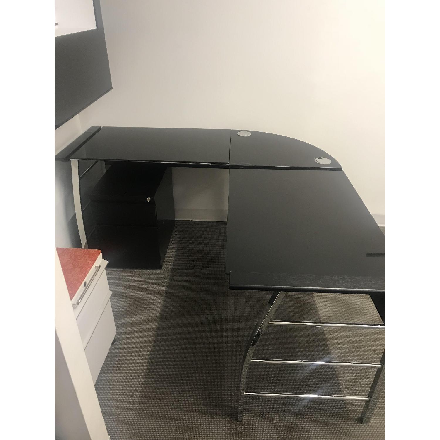 Curved-L Shaped Glass Office Desk - image-3