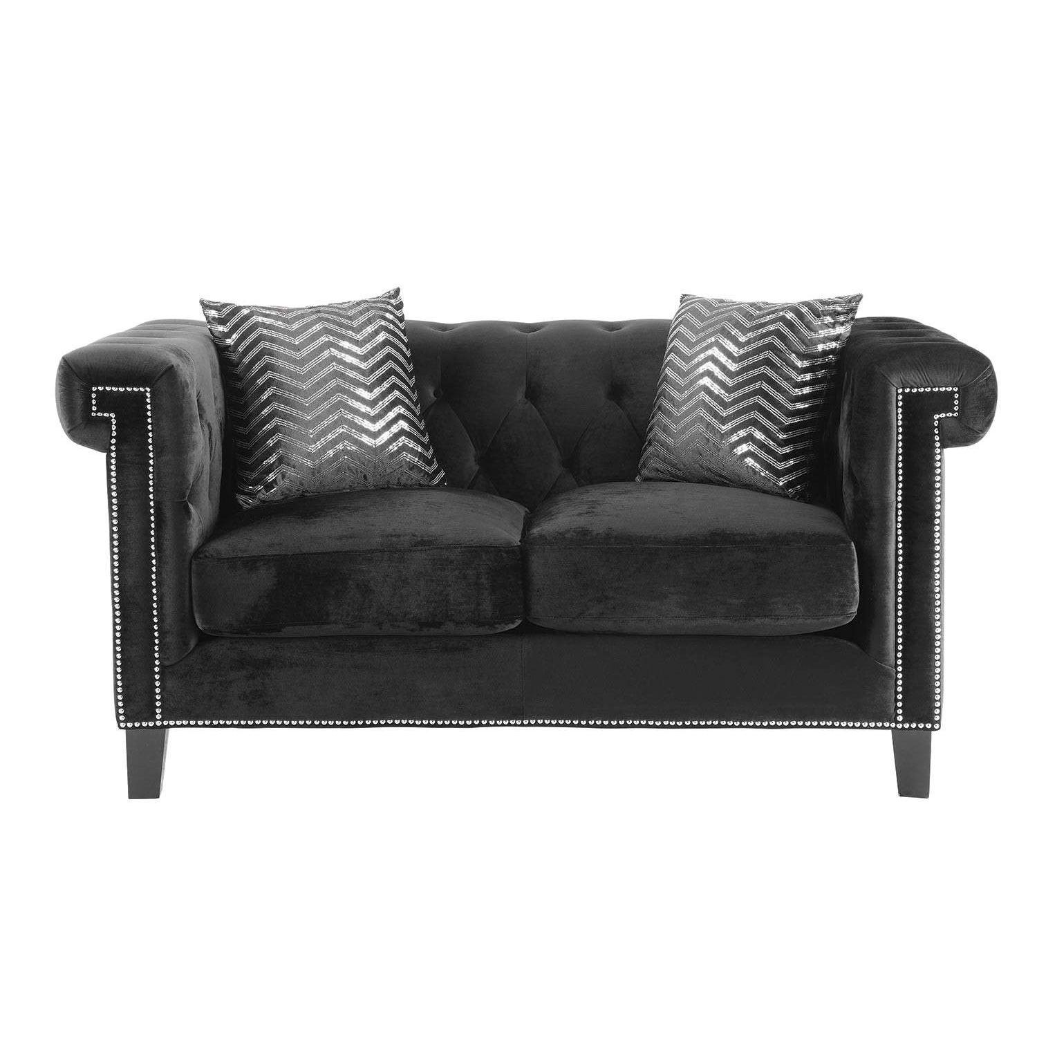 Tufted Black Velvet Loveseat w/ Nailhead AptDeco