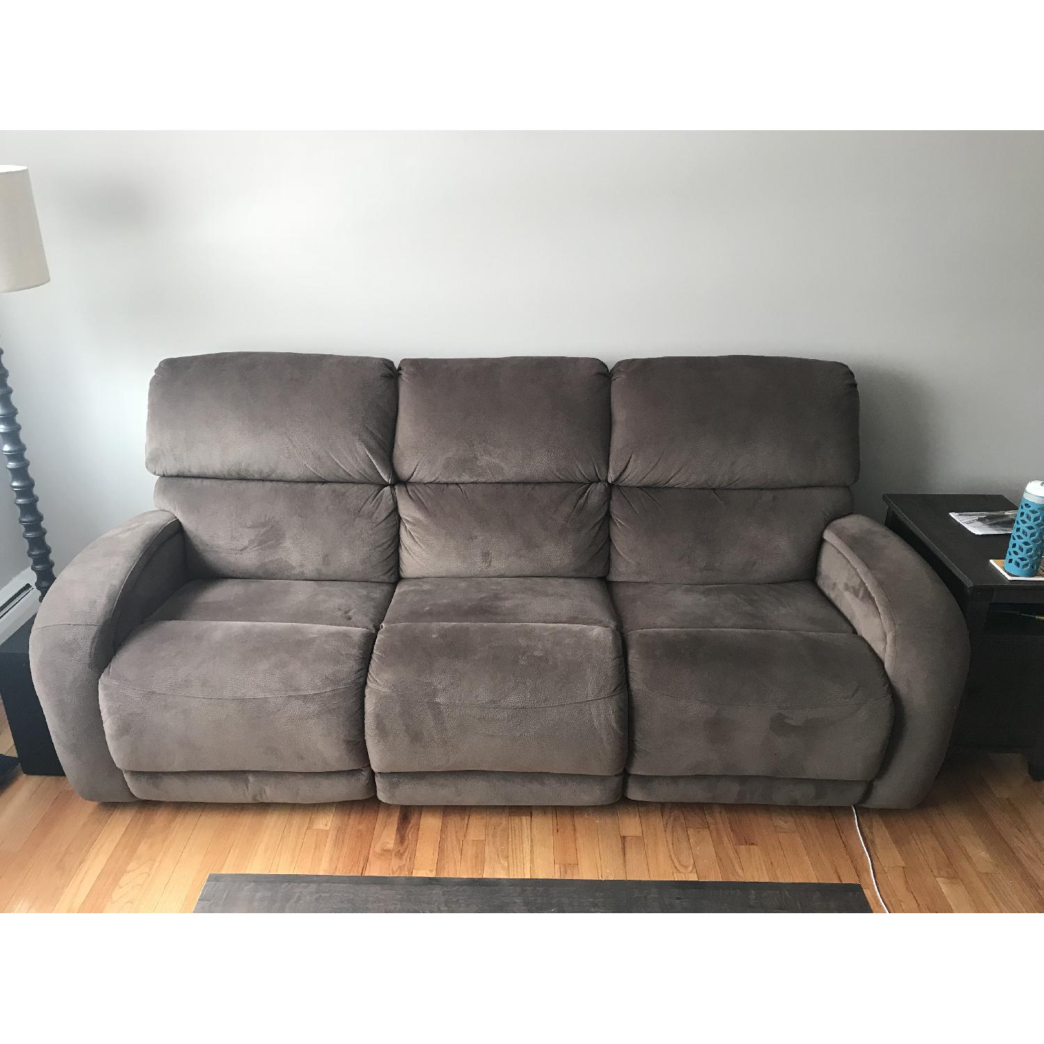 Raymour & Flanigan Kelley Brown Microfiber Reclining Couch - image-1