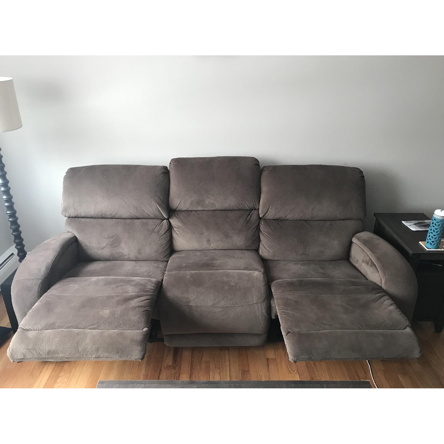 Raymour & Flanigan Kelley Brown Microfiber Reclining Couch - image-2