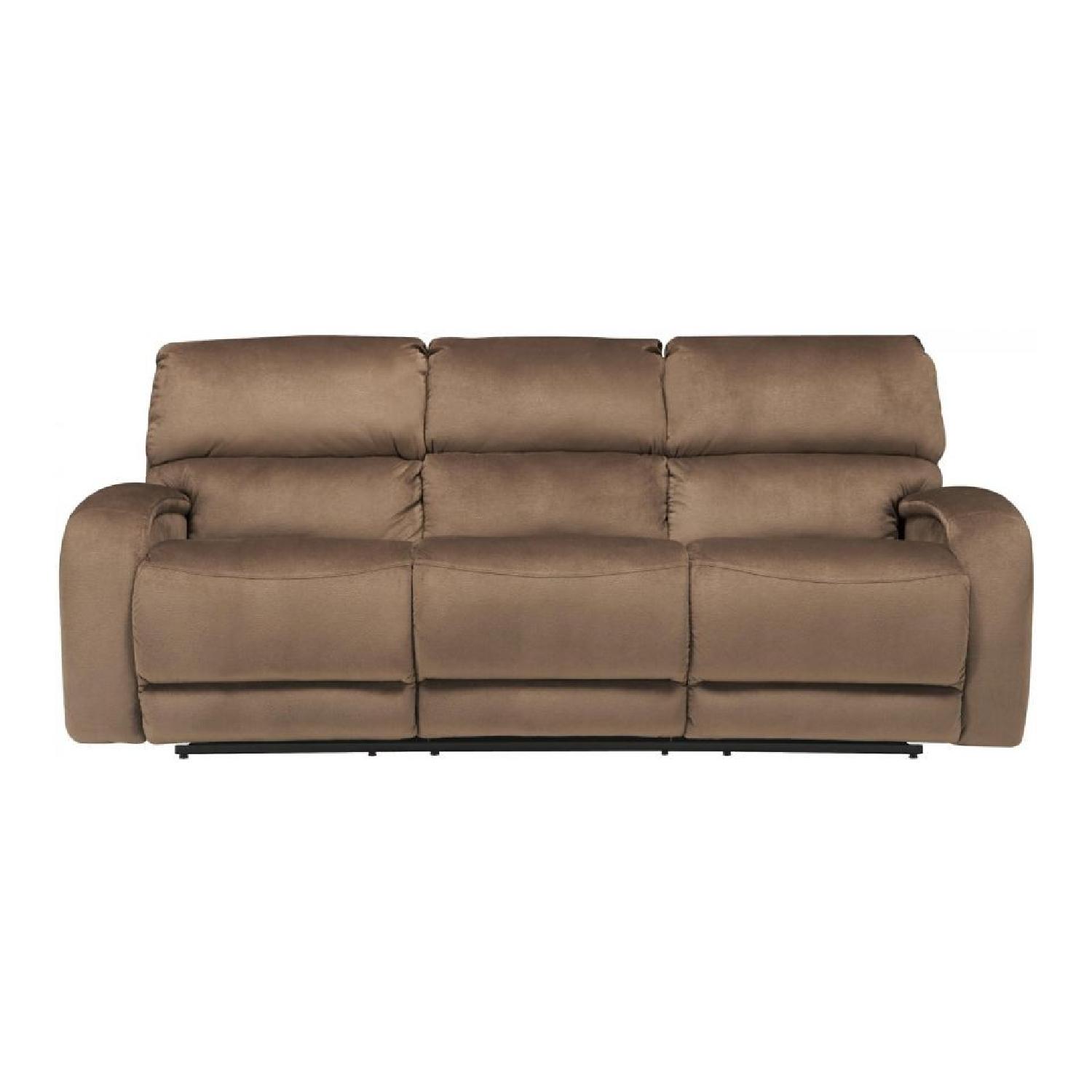 Raymour & Flanigan Kelley Brown Microfiber Reclining Couch - image-0
