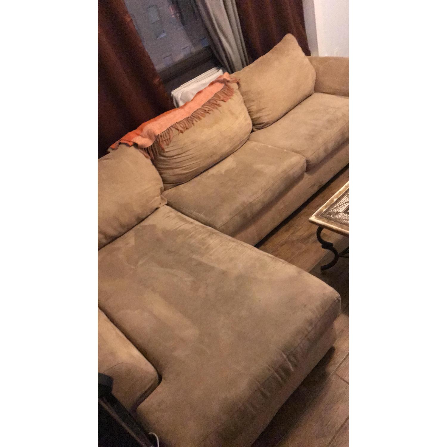 L Shaped Beige Microsuede Sectional Sofa AptDeco