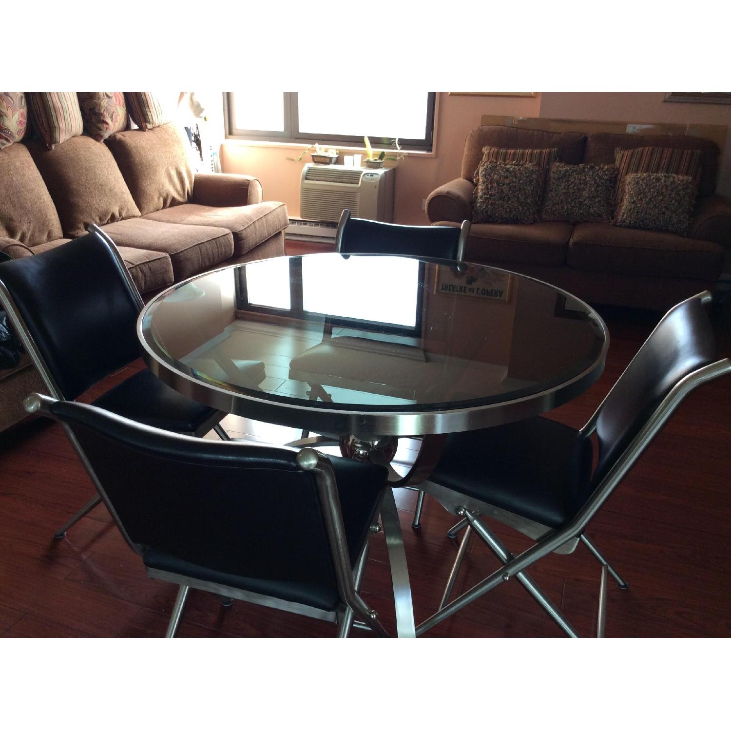 Bloomingdale's Sphere Dining Table w/ 4 Black Leather Chairs - image-2