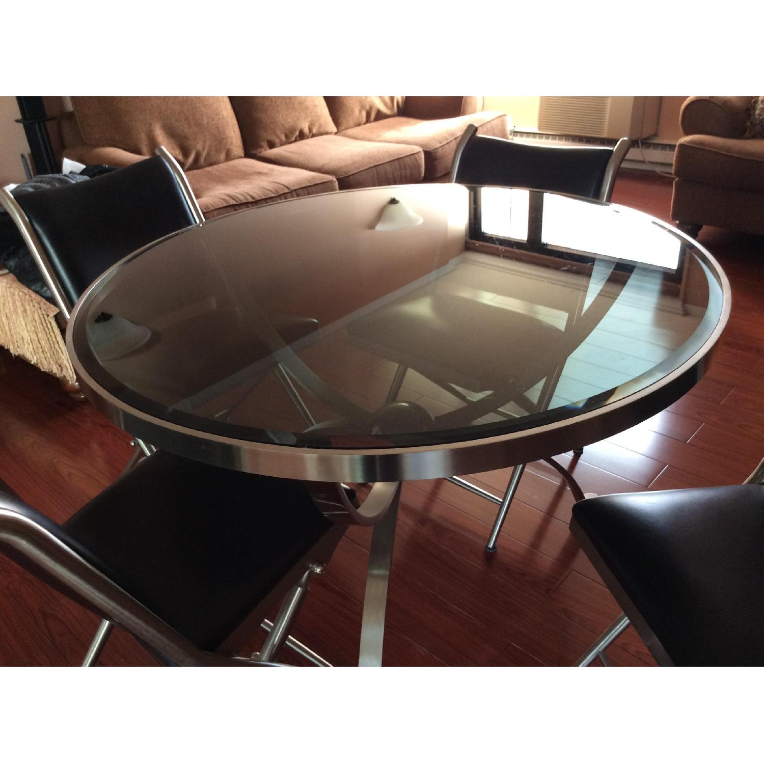Bloomingdale's Sphere Dining Table w/ 4 Black Leather Chairs - image-3