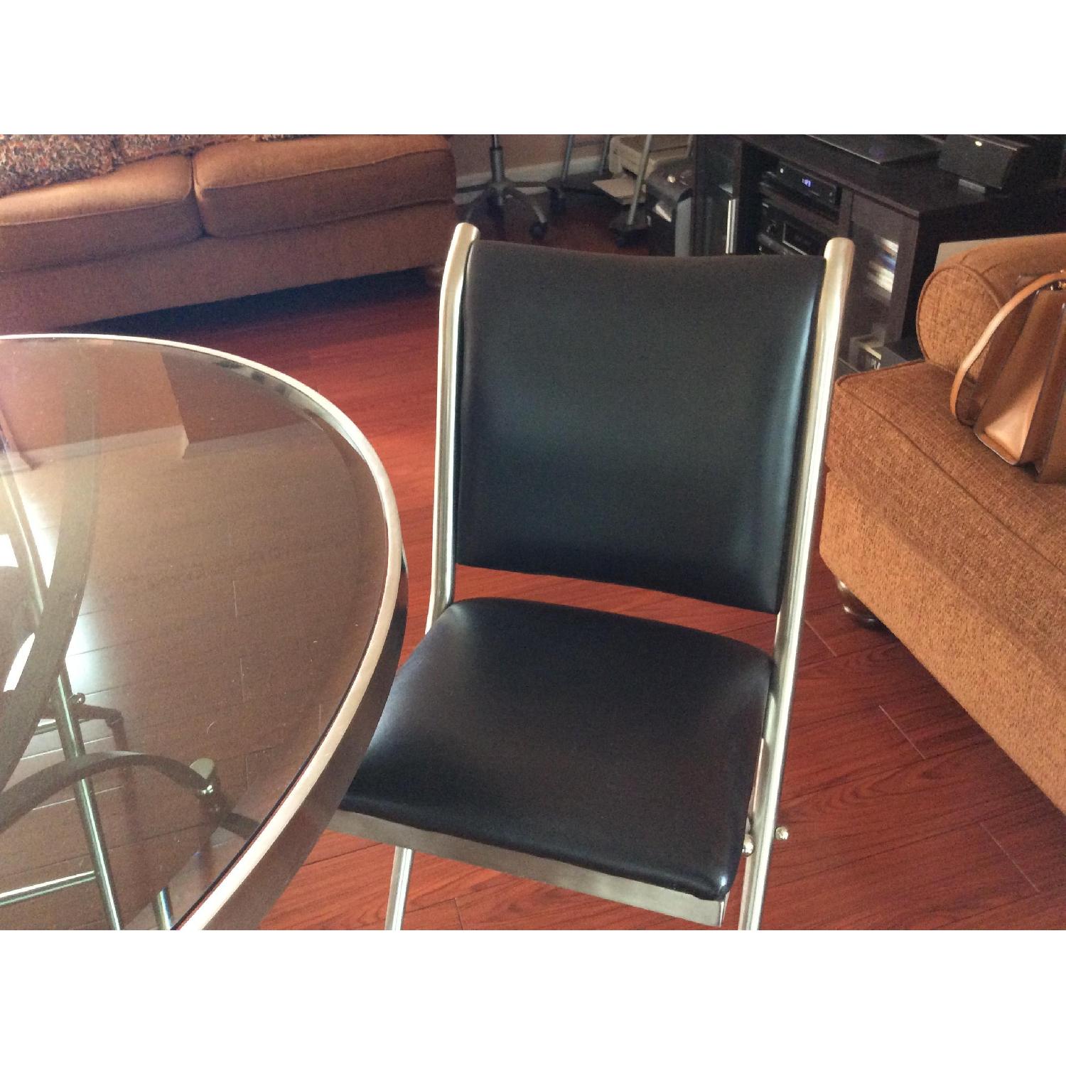 Bloomingdale's Sphere Dining Table w/ 4 Black Leather Chairs - image-4