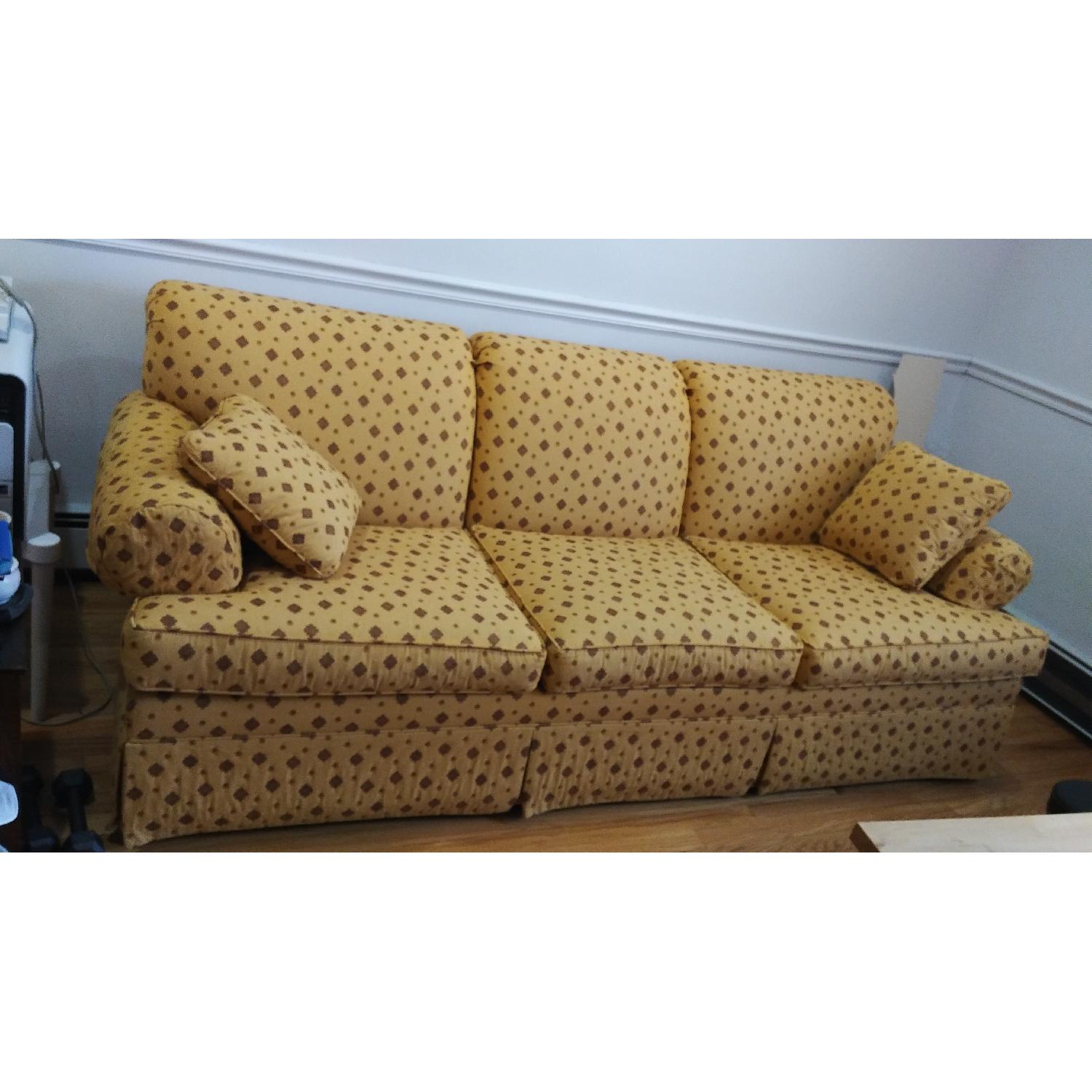 Ethan Allen Yellow Patterned 3 Seater Sofa - image-1