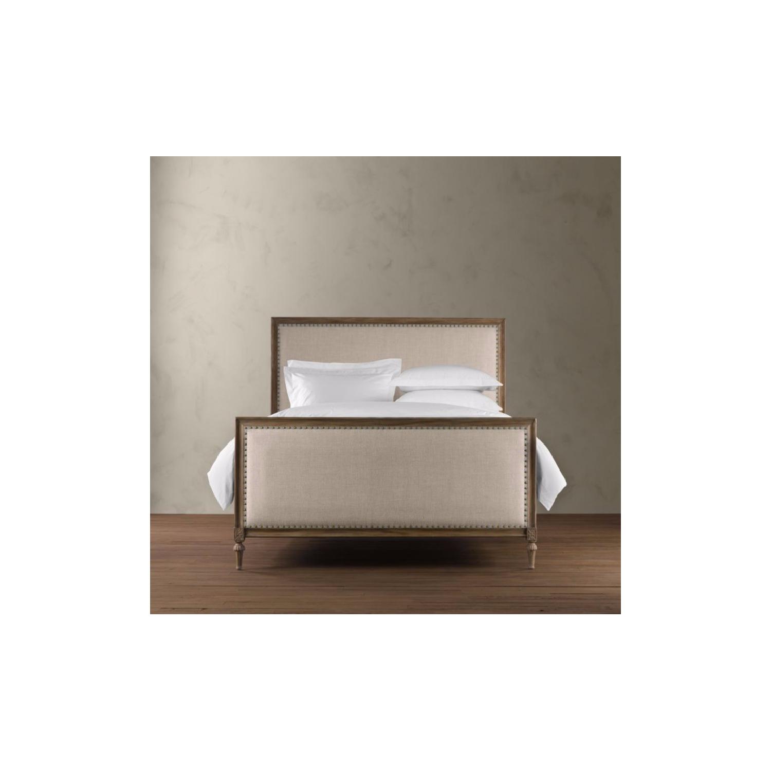 Restoration Hardware King Linen Upholstered Bed w/ Wood Trim - image-2