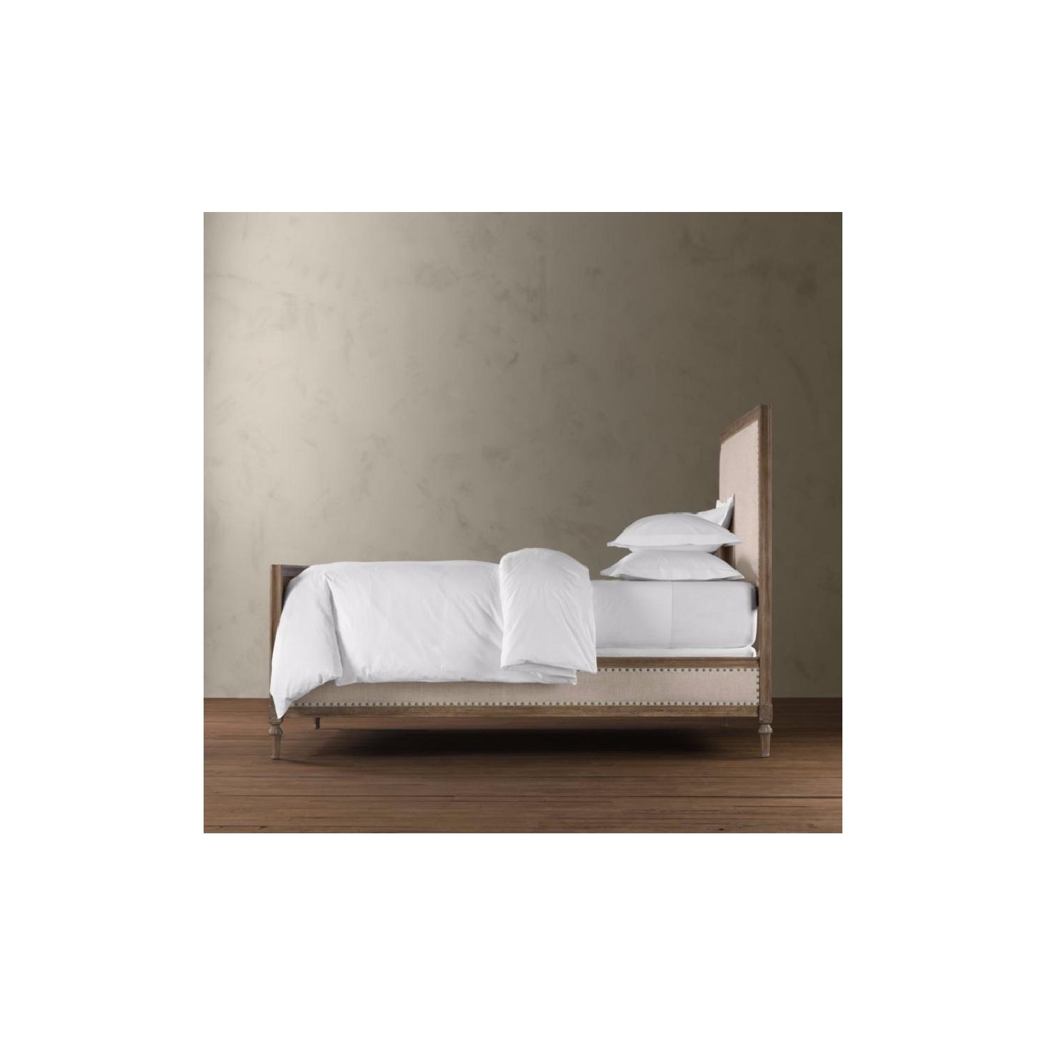 Restoration Hardware King Linen Upholstered Bed w/ Wood Trim - image-3