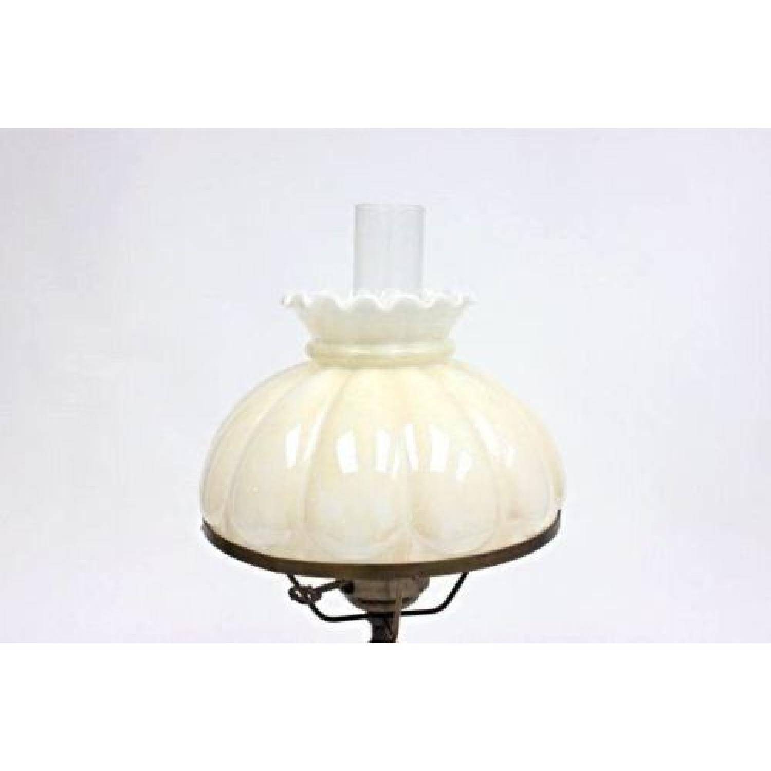 Vintage Oil Style Brass Base Milk Glass Shade Table Lamp - image-2