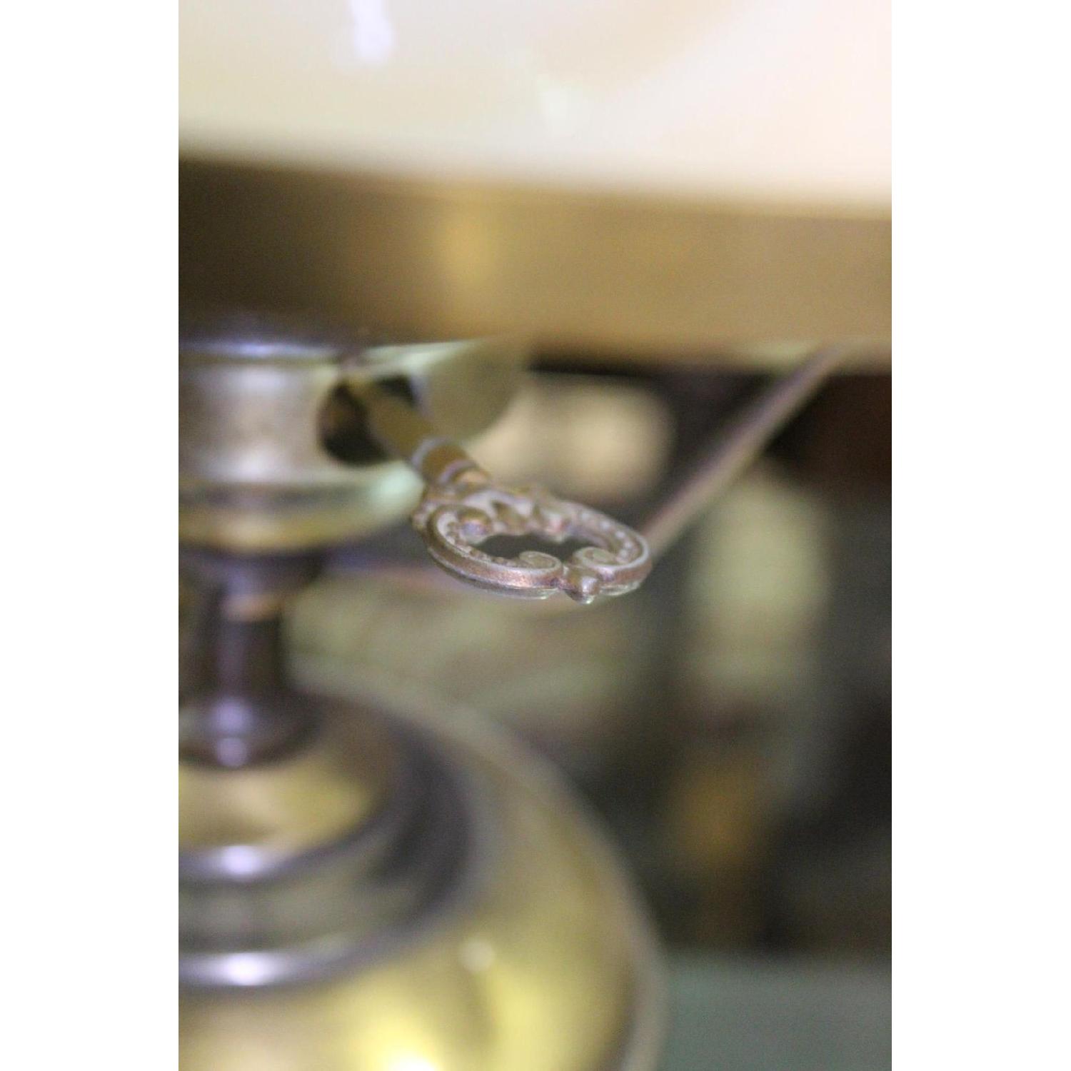 Vintage Oil Style Brass Base Milk Glass Shade Table Lamp - image-4