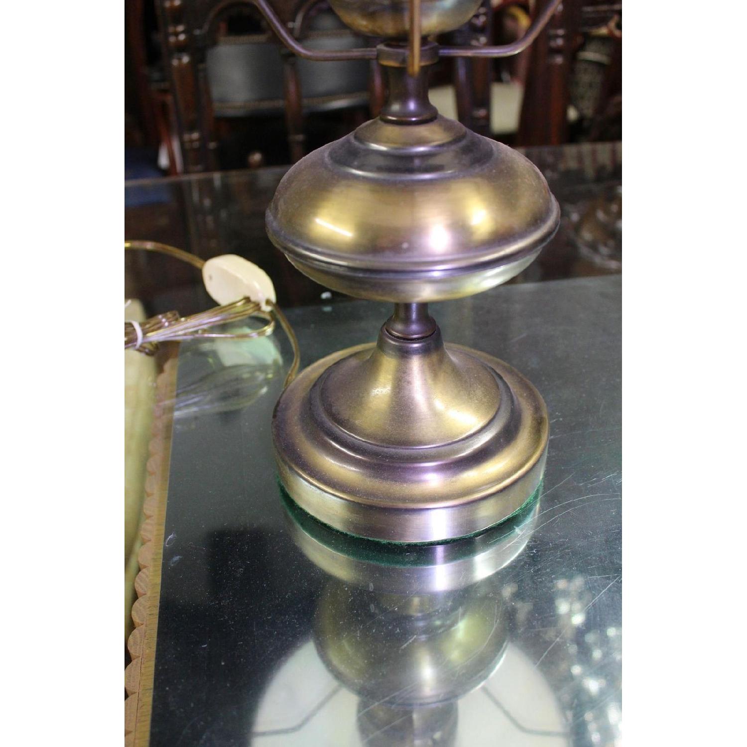 Vintage Oil Style Brass Base Milk Glass Shade Table Lamp - image-5